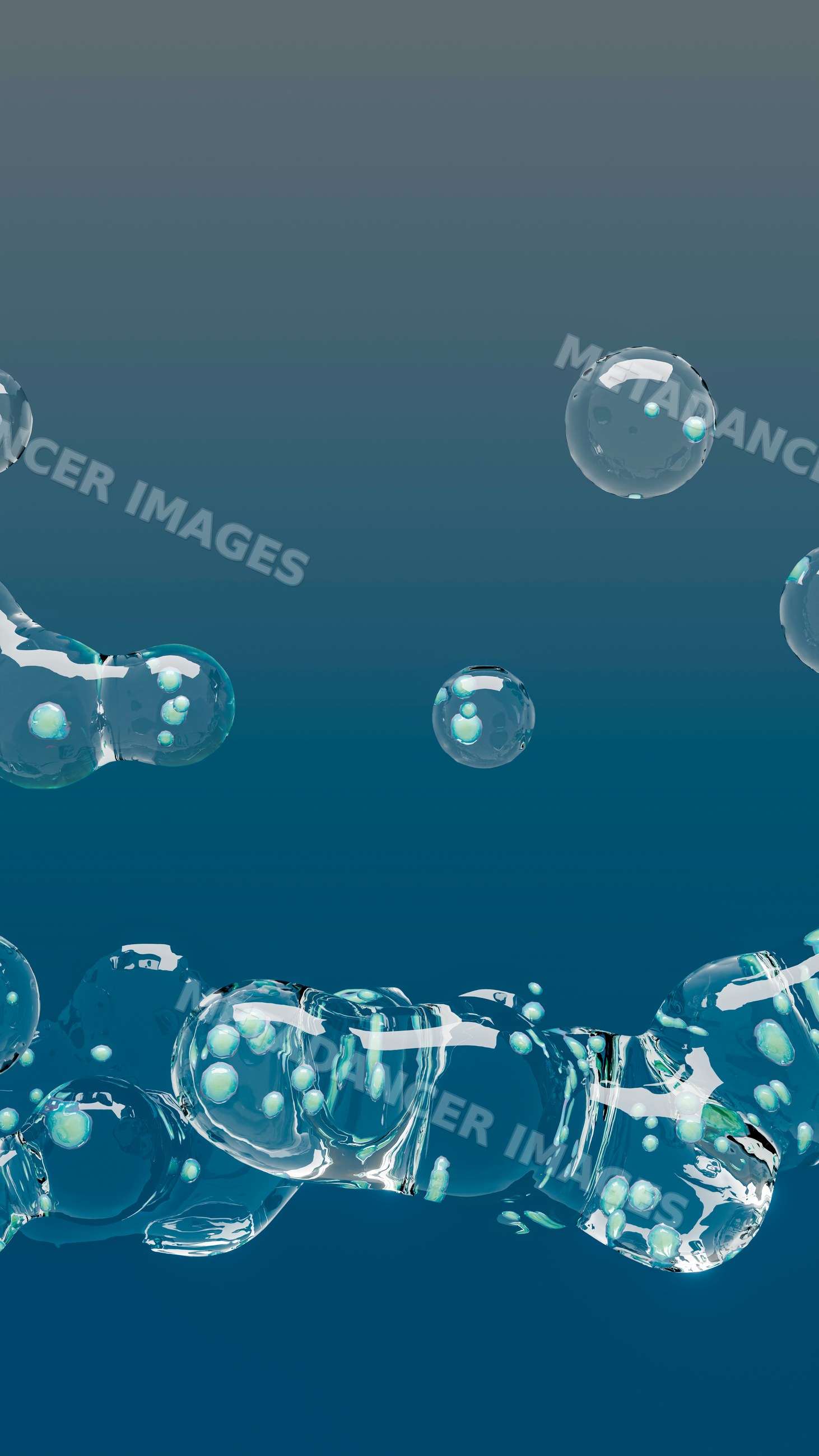 Transparent water bubbles floating against a blue background