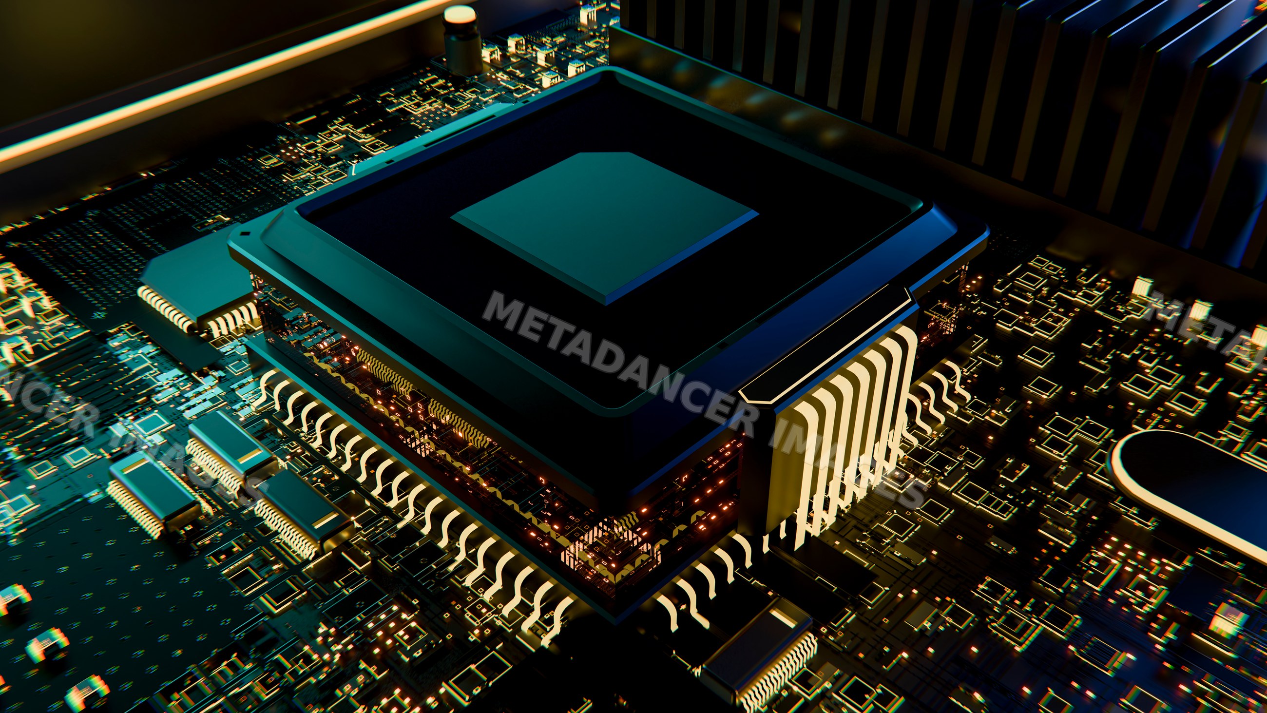 Computer microprocessor chip with detailed circuitry
