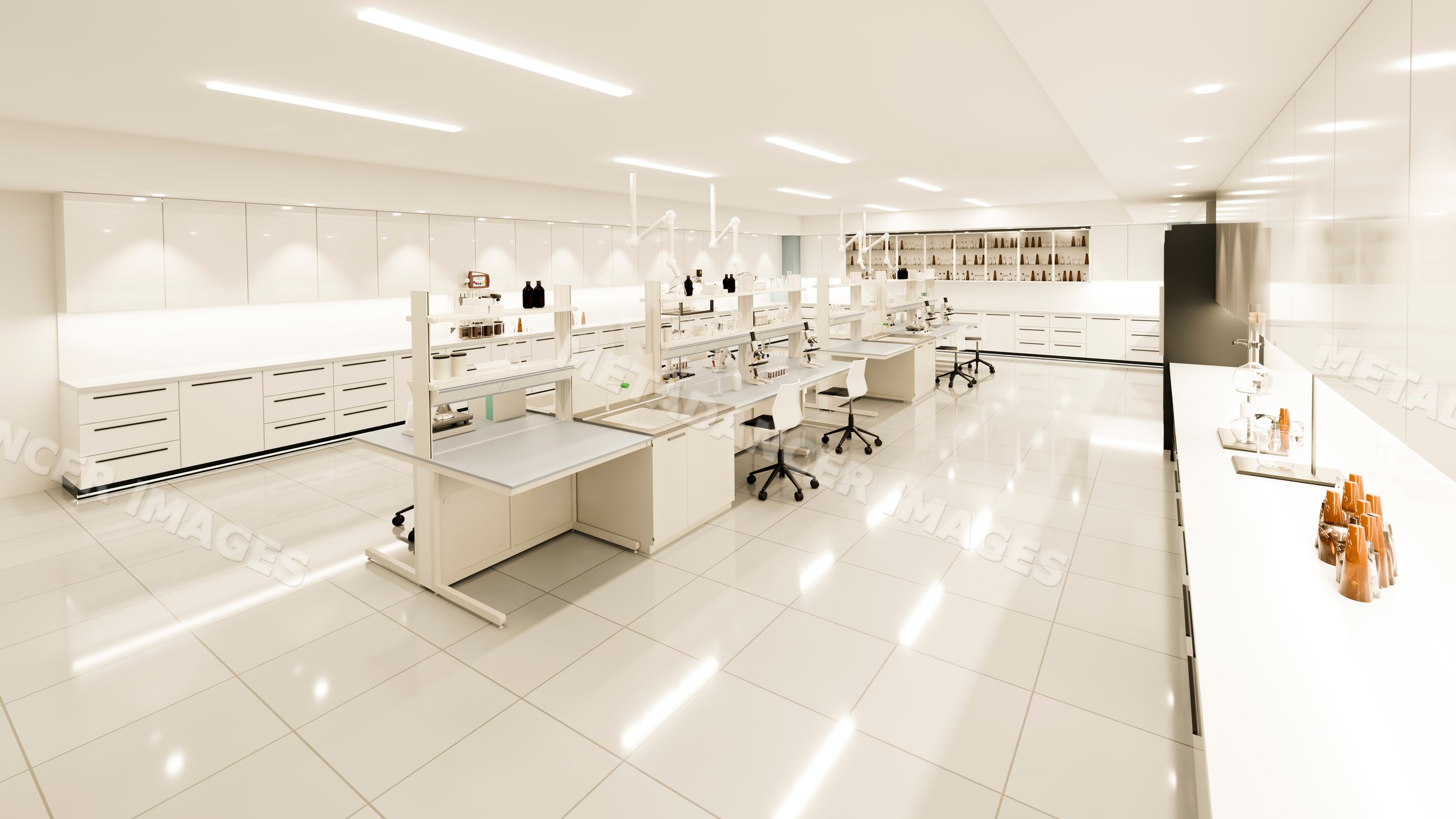 Bright modern laboratory with scientific equipment and multiple