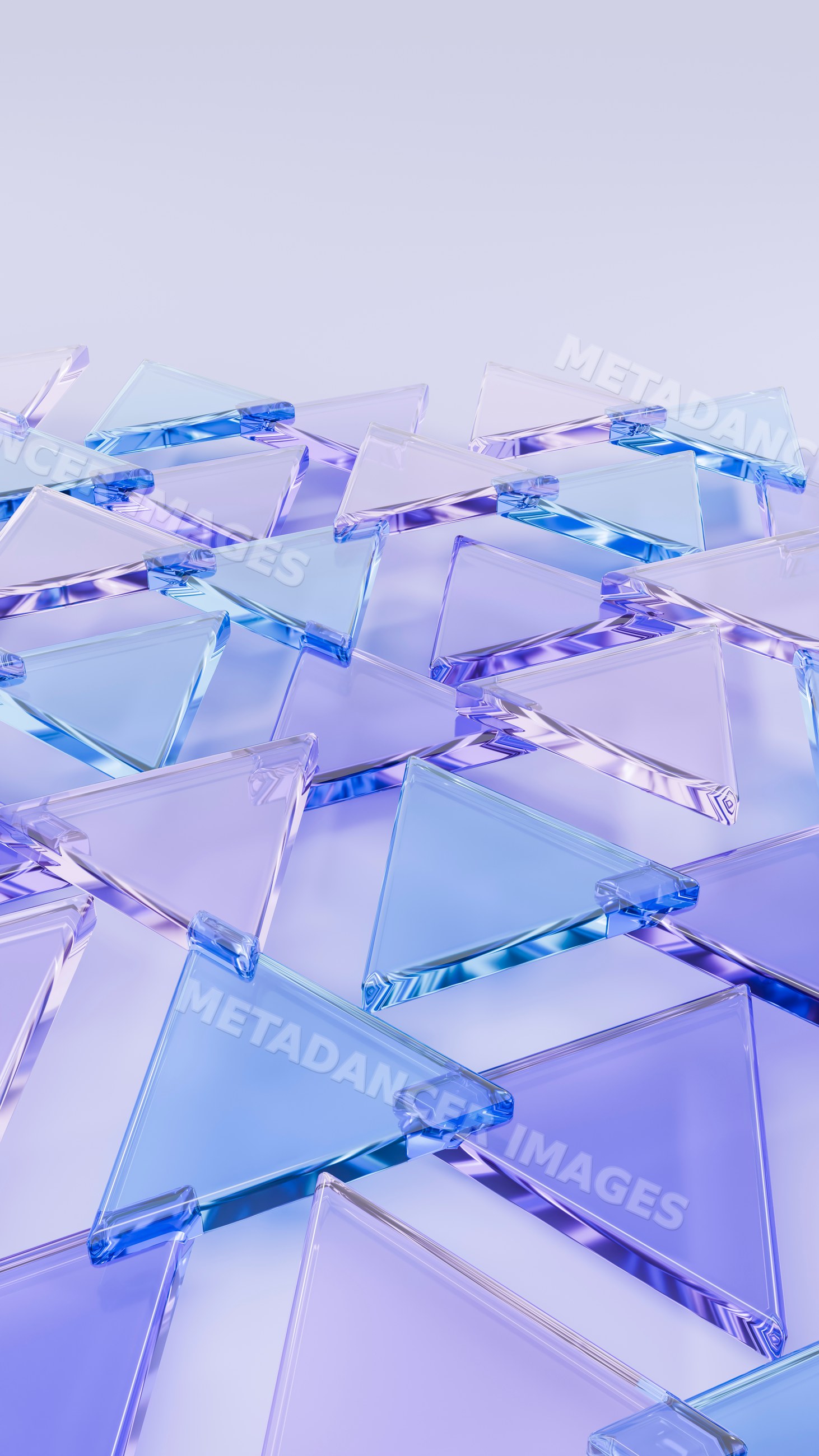 Overlapping blue and purple triangular glass prisms in 3d illustration