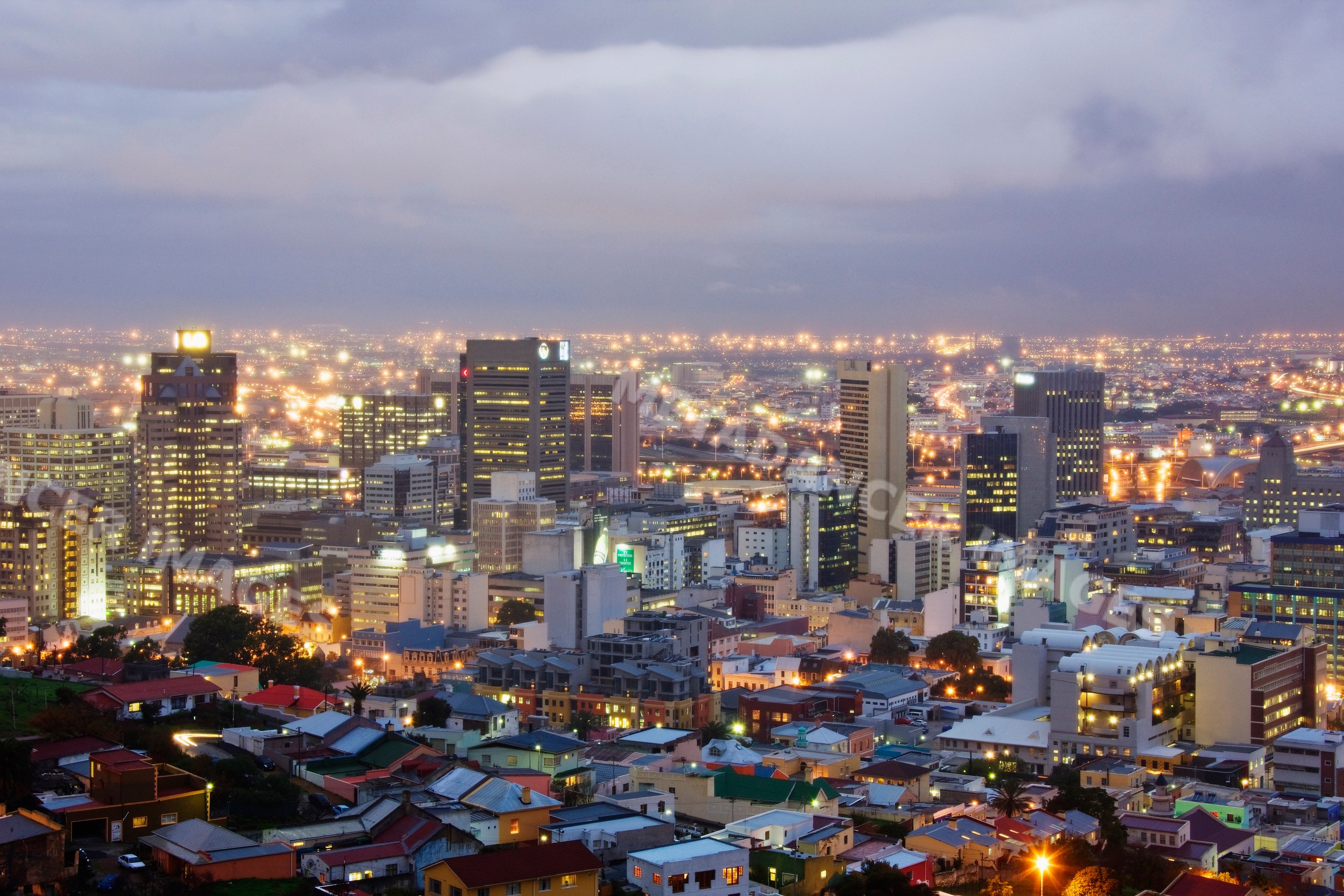 Dusk view of cape town cityscape, south africa