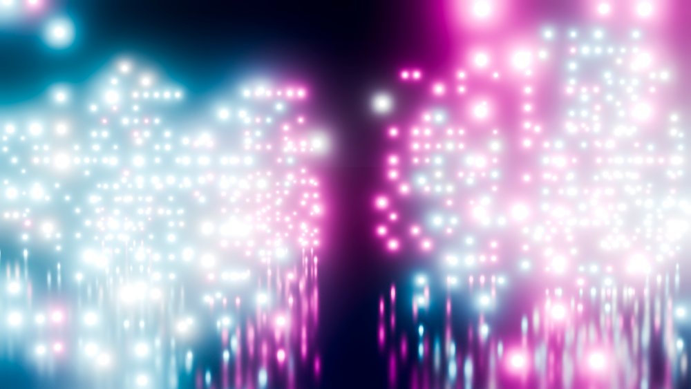 Abstract glowing pink and blue lights with reflection digital art