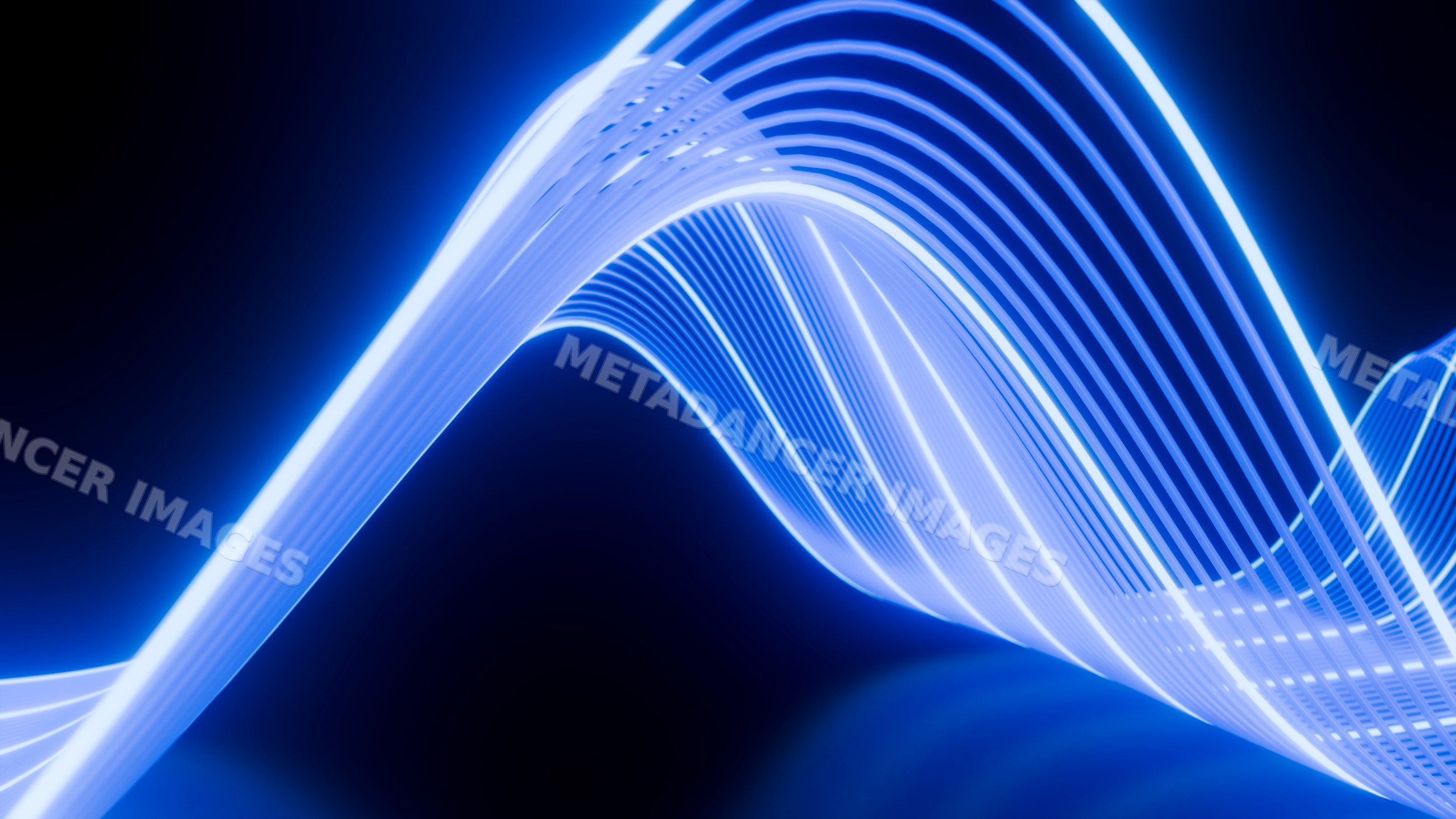 Blue glowing abstract wave with flowing light ribbons
