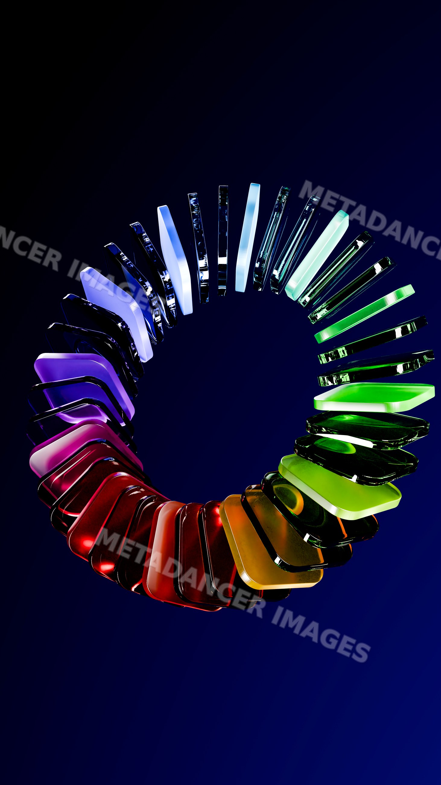 Color spectrum circle composed of glossy squares in vibrant gradient