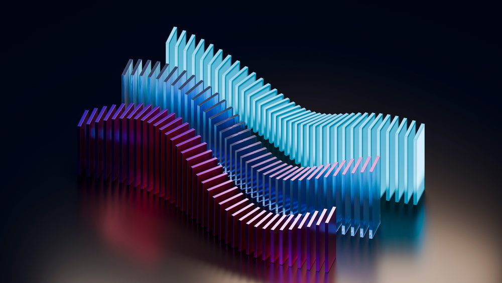 Abstract 3d illustration of colorful curved wave shapes