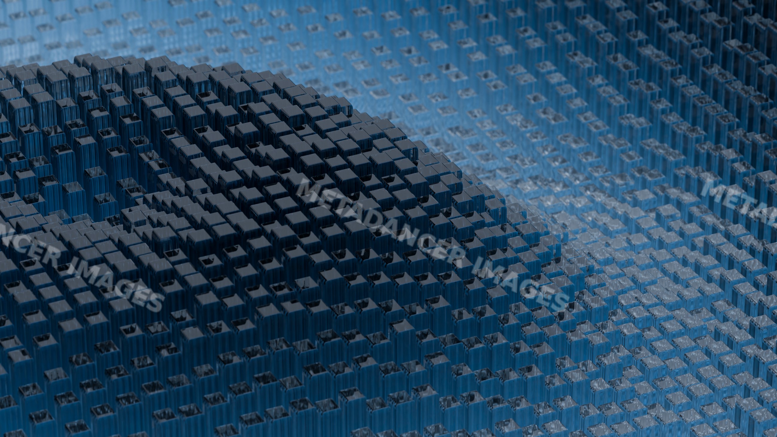 Abstract digital art of stacked blue 3d cubes in geometric pattern