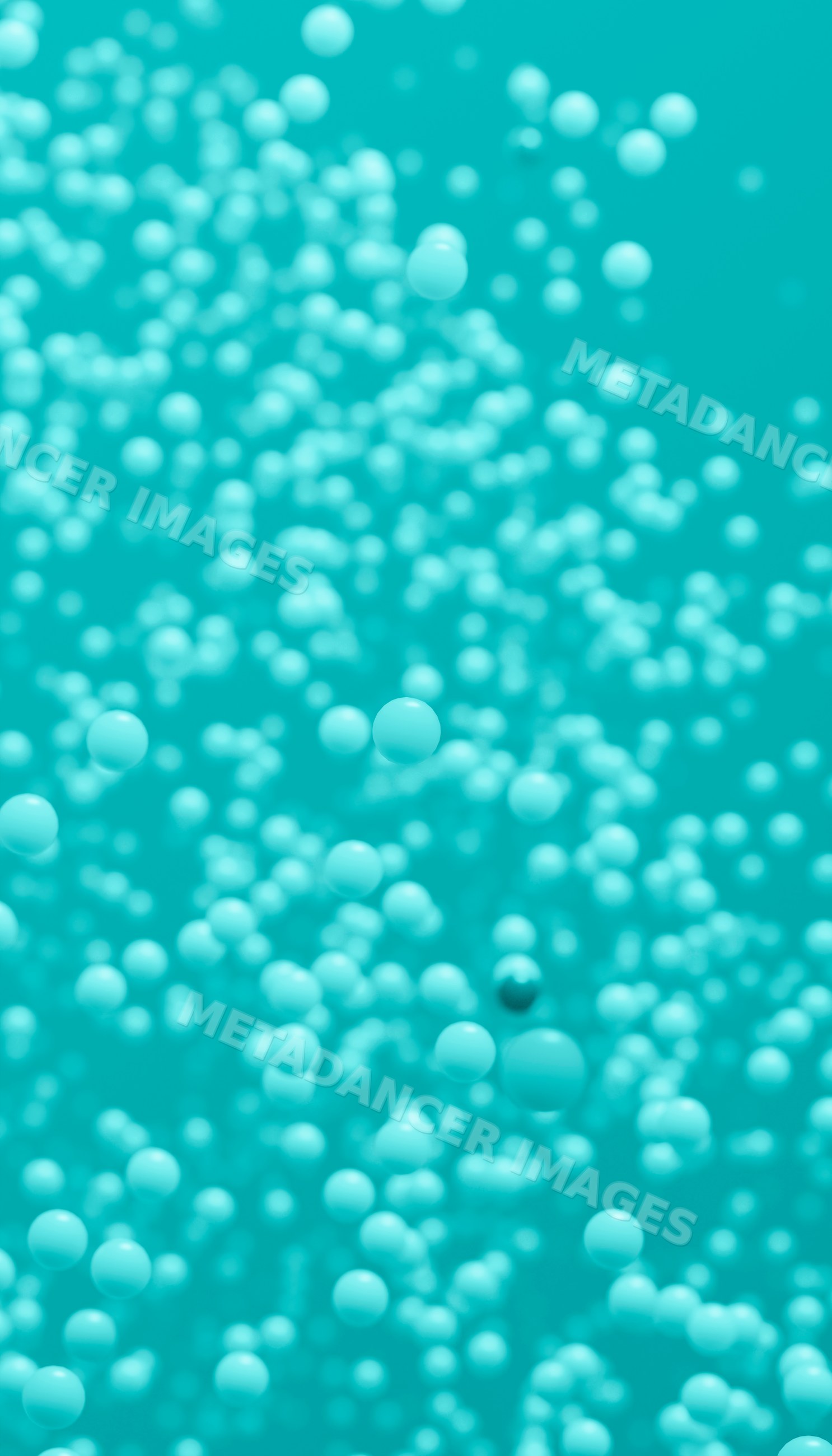 Floating blue spheres forming an abstract pattern on turquoise