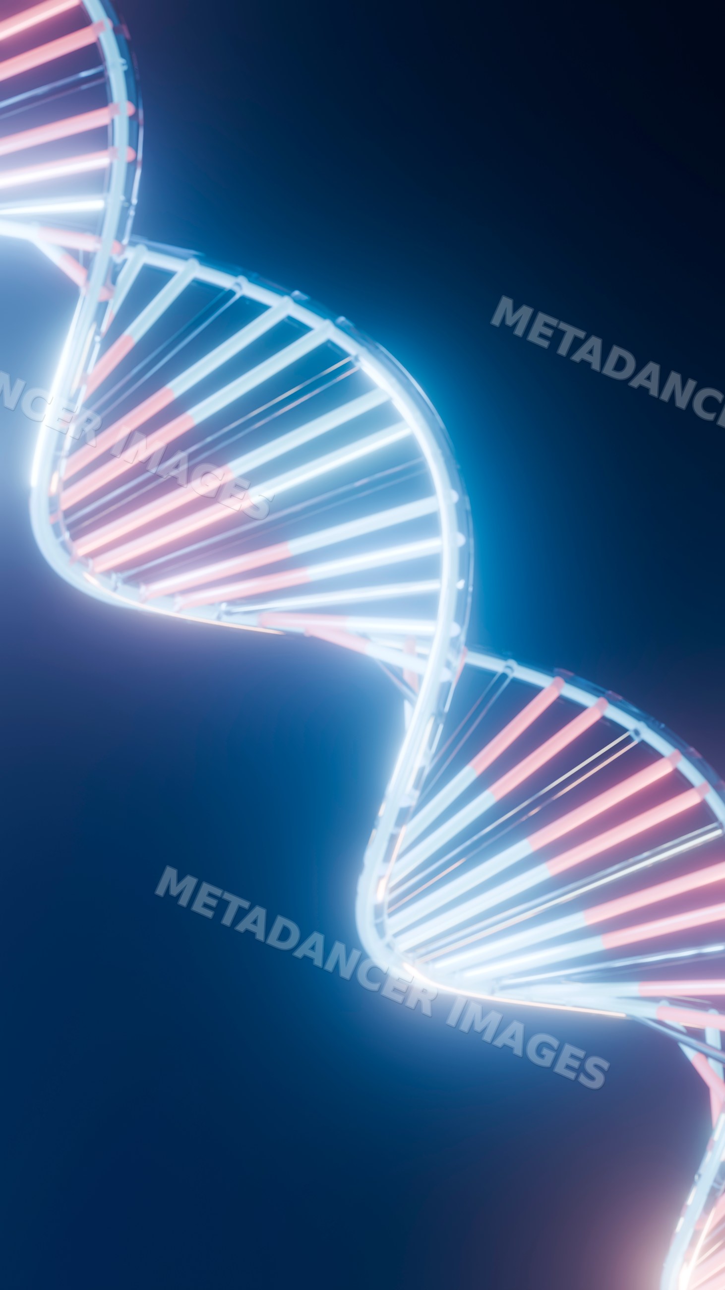 Glowing dna double helix strand on blue background