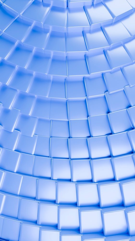 Curved blue squares forming a smooth abstract three-dimensional