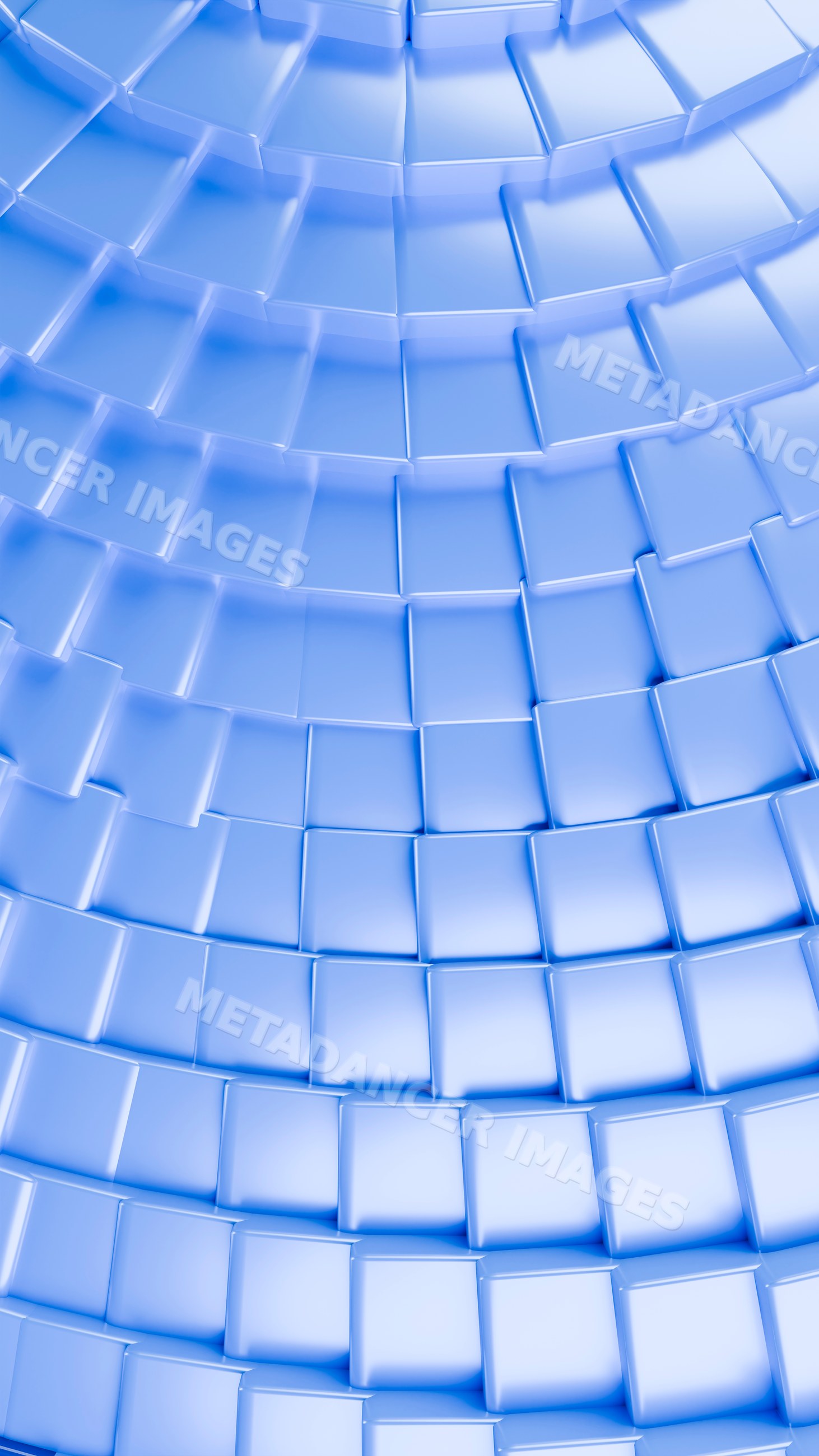 Curved blue squares forming a smooth abstract three-dimensional