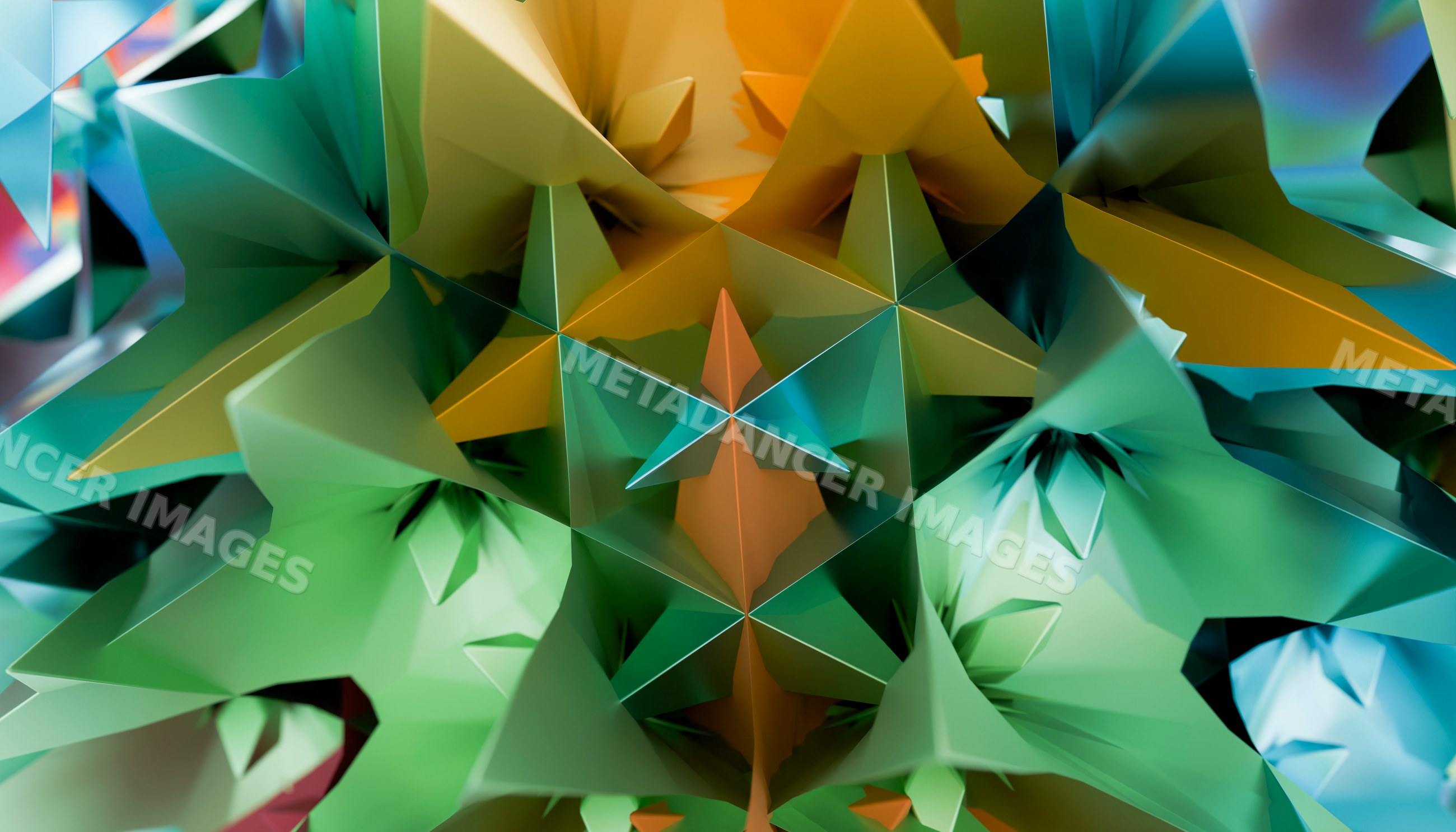3d rendering of colorful abstract geometric shapes with triangular