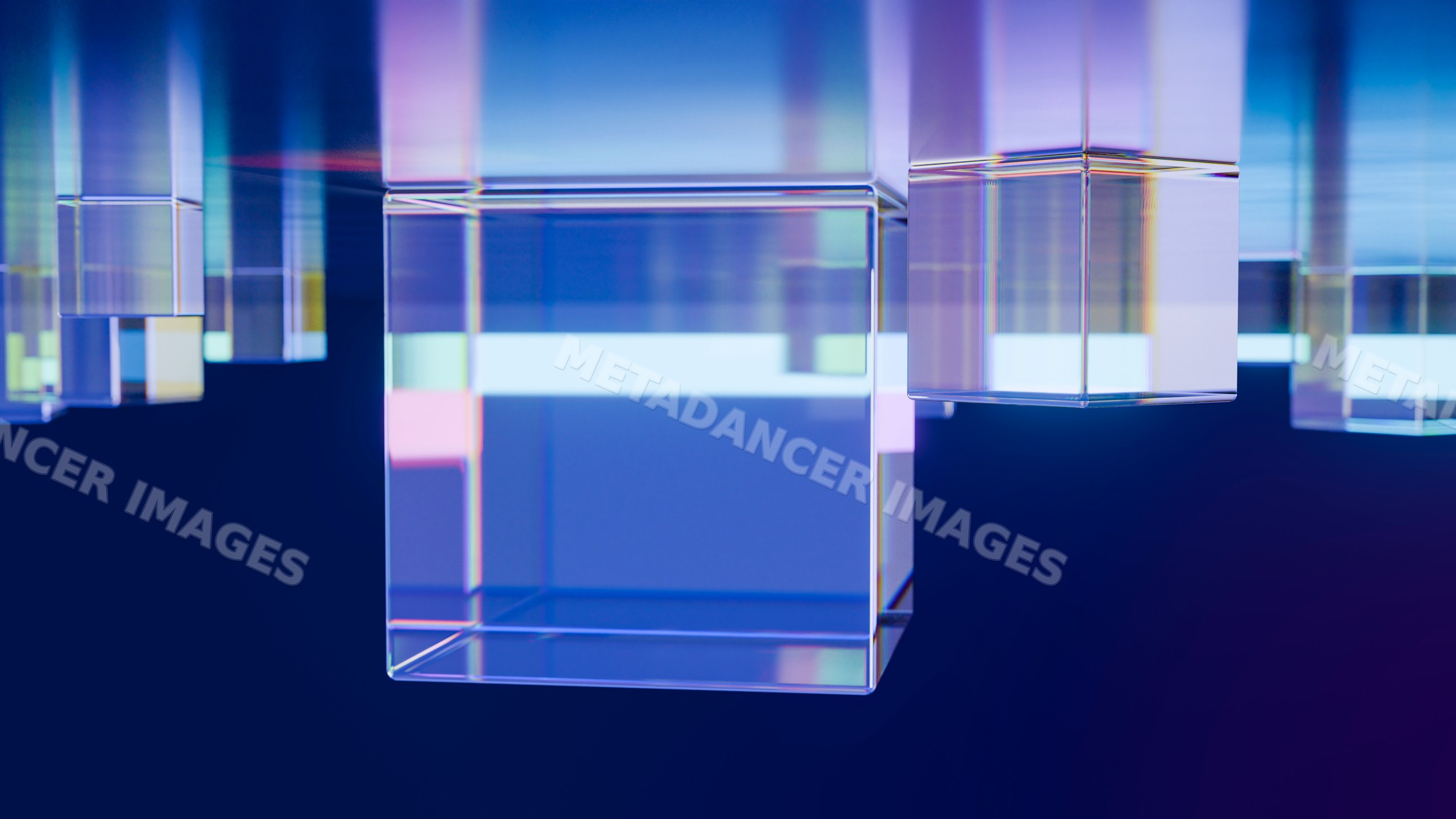Transparent glass cubes floating in 3d digital art