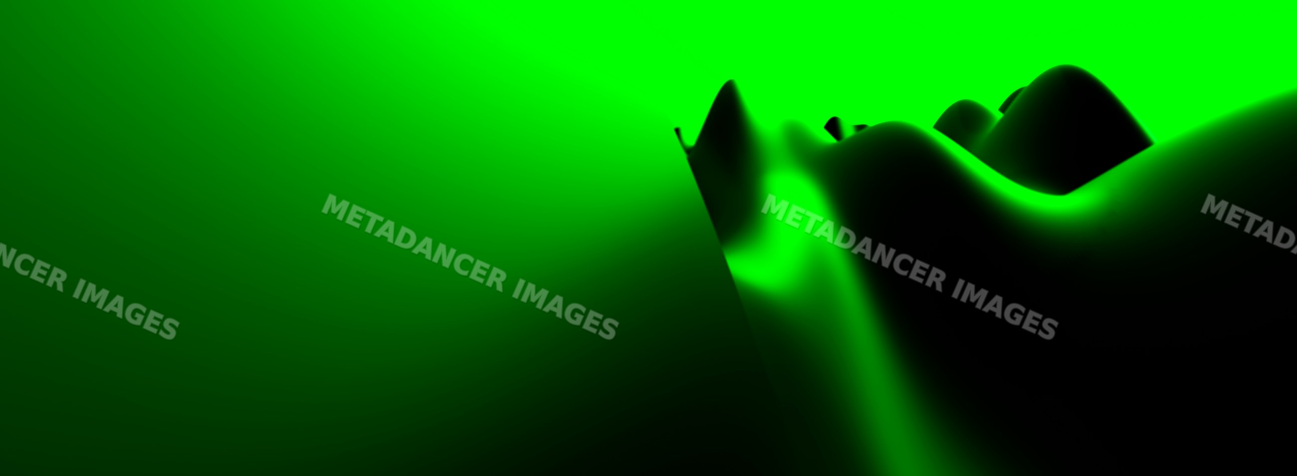 Abstract digital artwork with bright green and Black flowing wavy