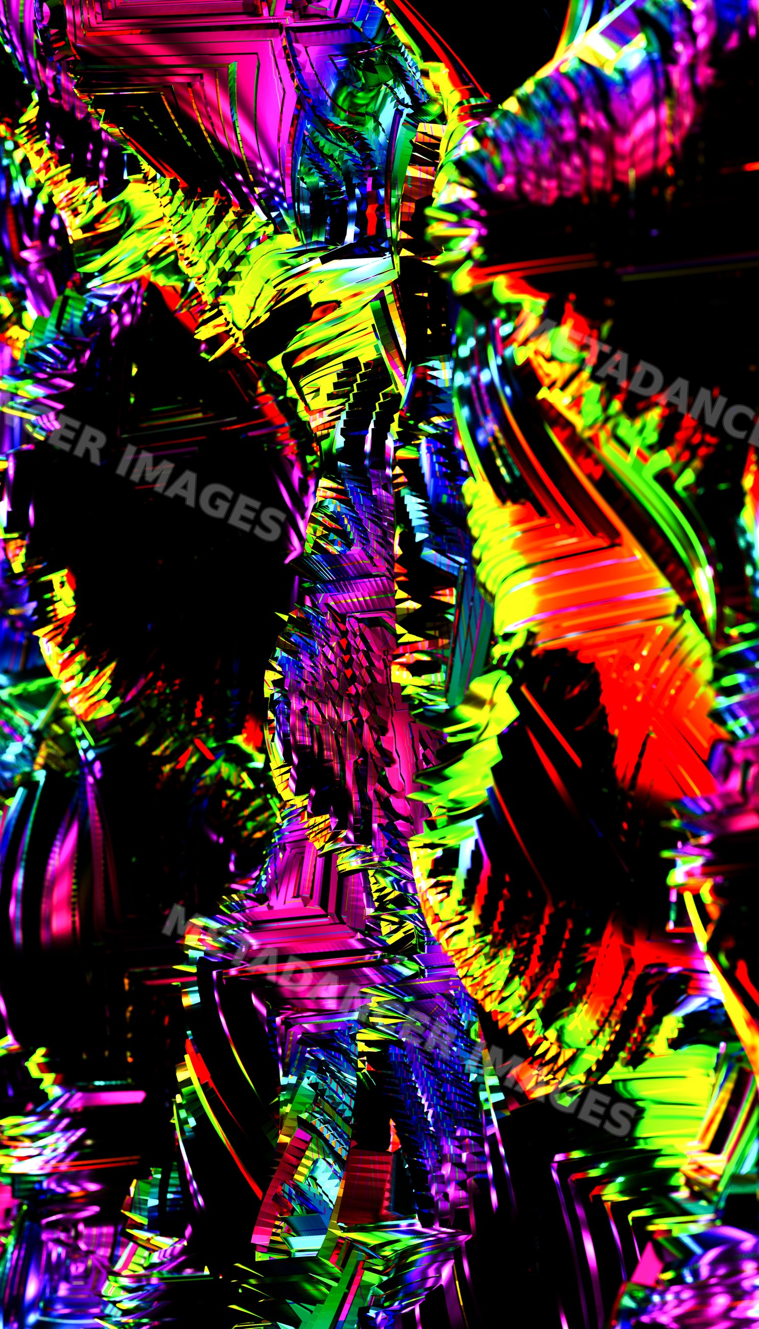 Colorful abstract digital art with vibrant geometric patterns and neon