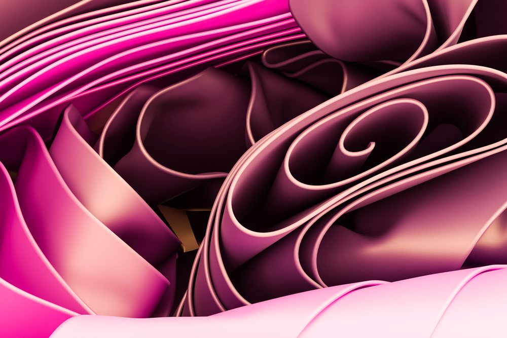 Close-up of flowing pink abstract shapes in a digital 3d render