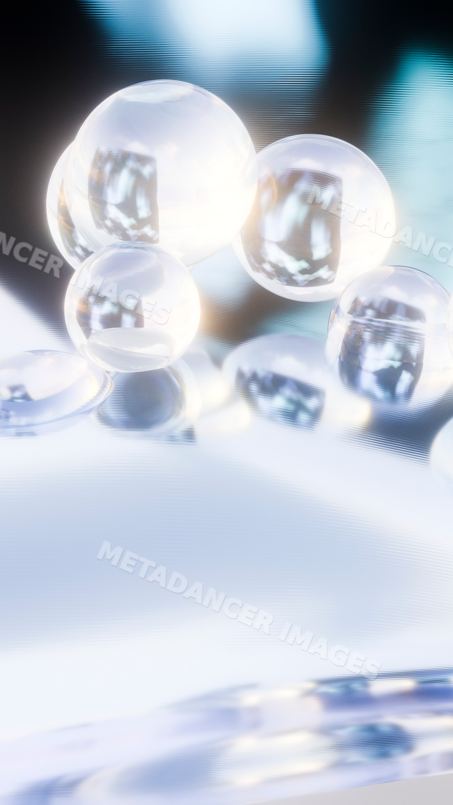 Close-up of transparent bubbles reflecting light on smooth liquid