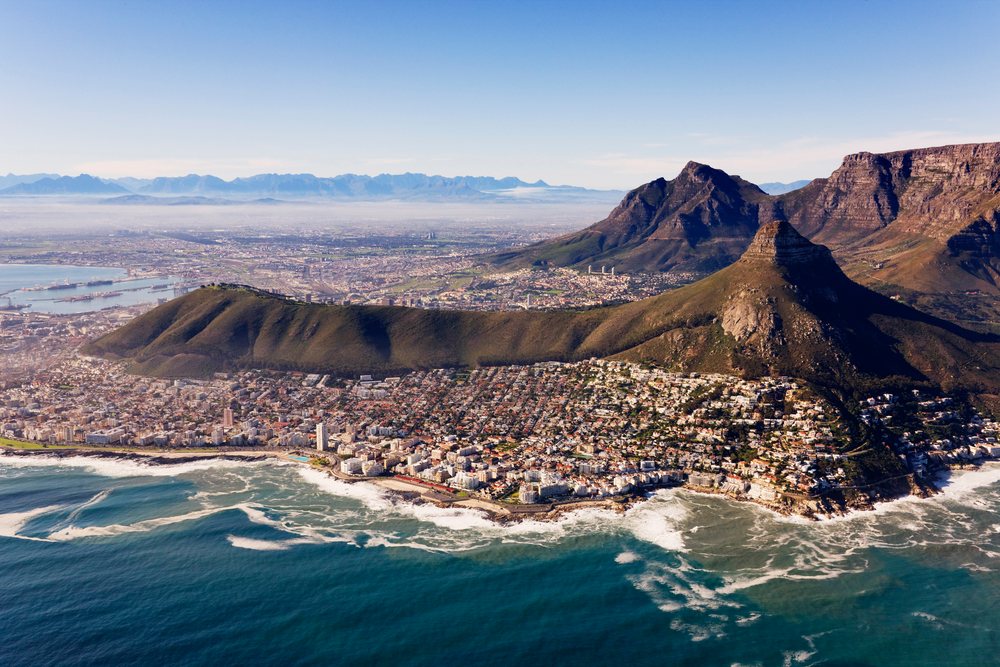Aerial view of cape town and coastal mountains south africa