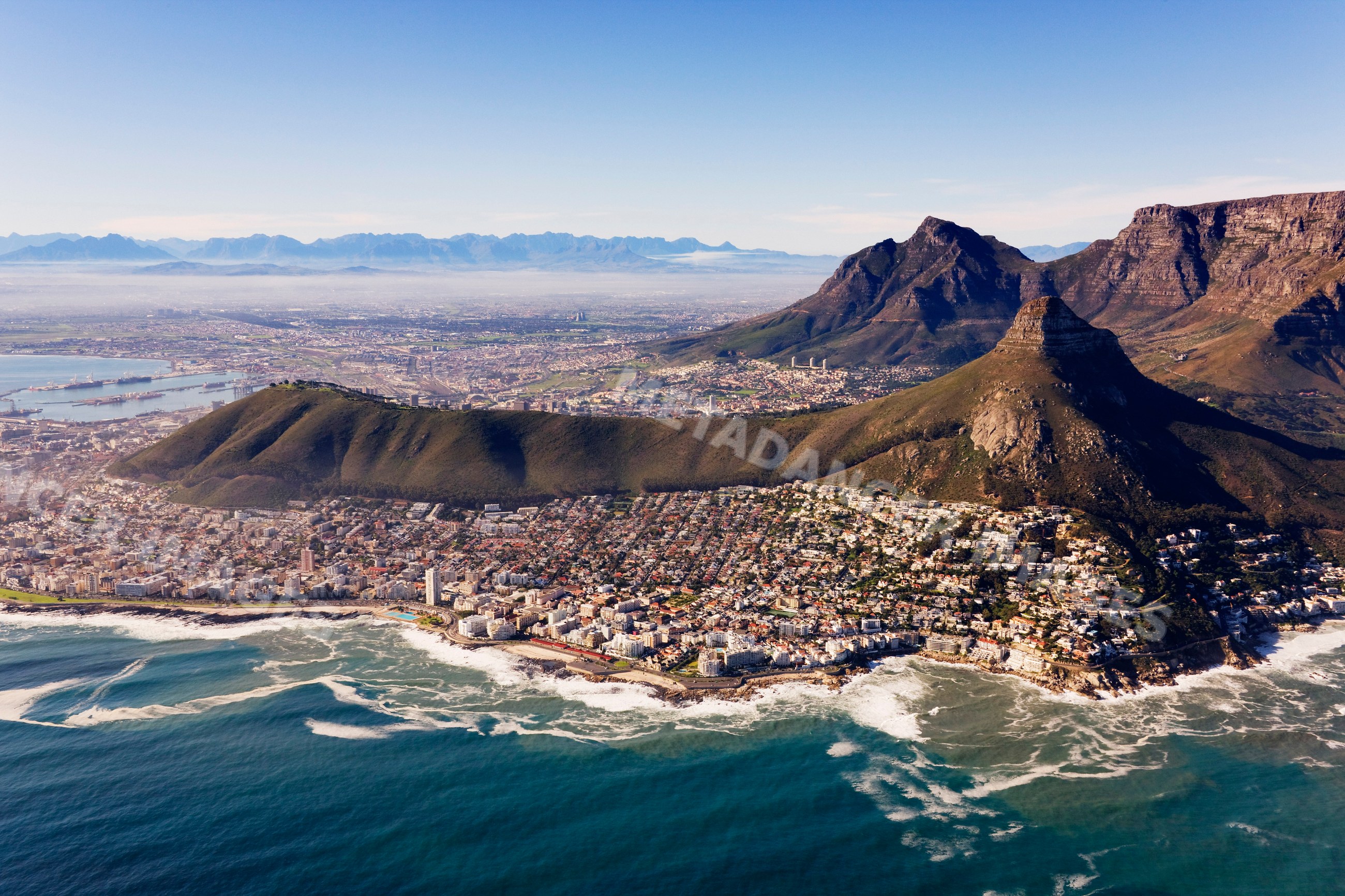 Aerial view of cape town and coastal mountains south africa
