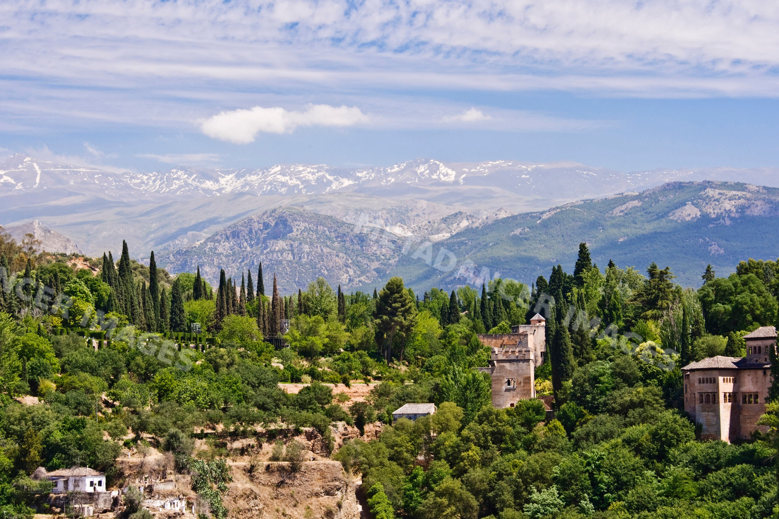 Sierra nevada mountain range with castle towers Spain