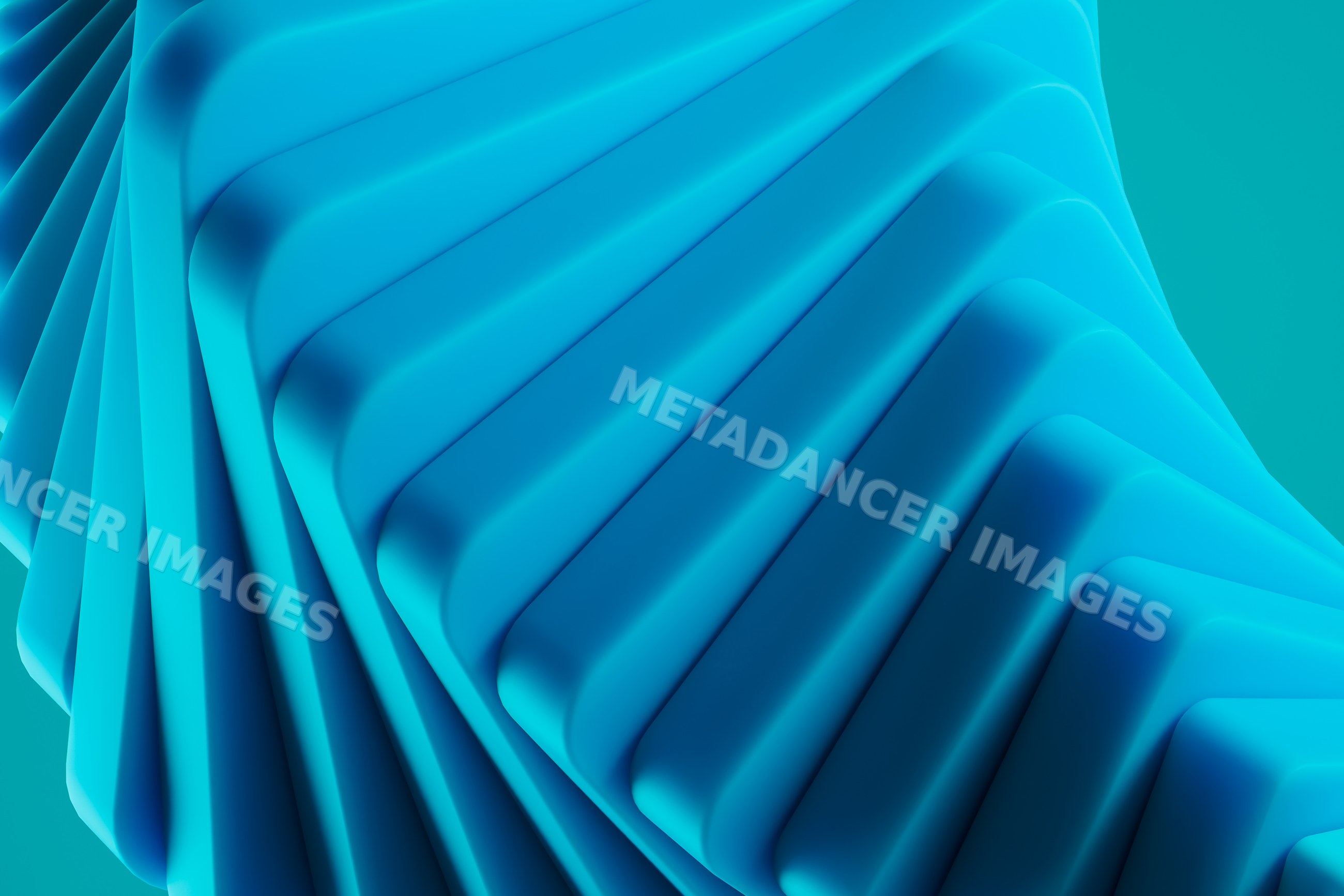 Abstract render of twisting blue geometric shape with smooth curves