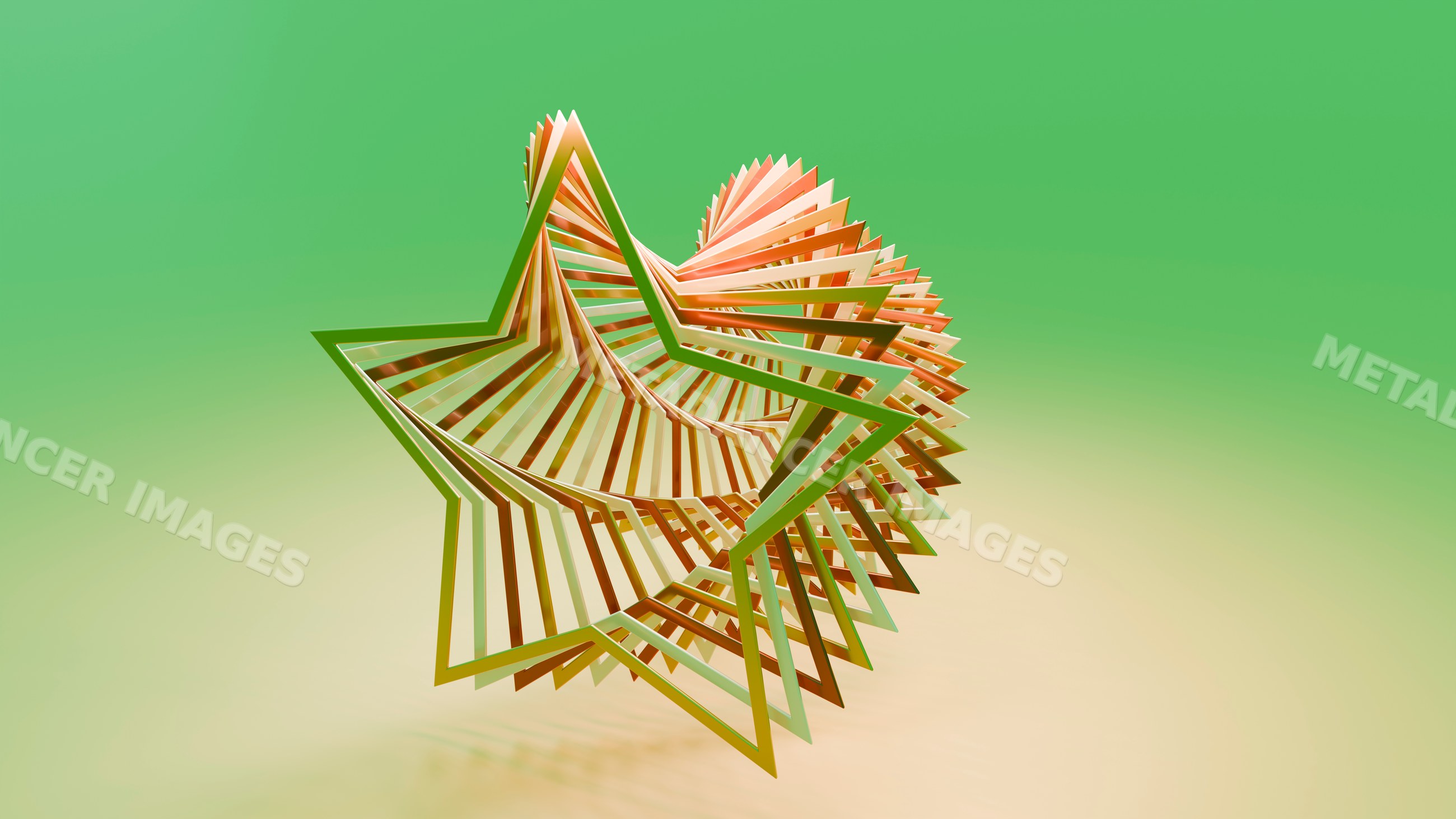 3d spiral star geometric sculpture on green background