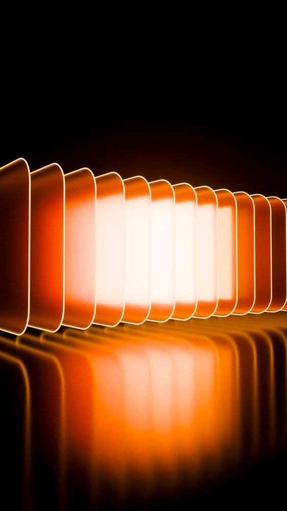 Orange glowing light panels with reflective surface