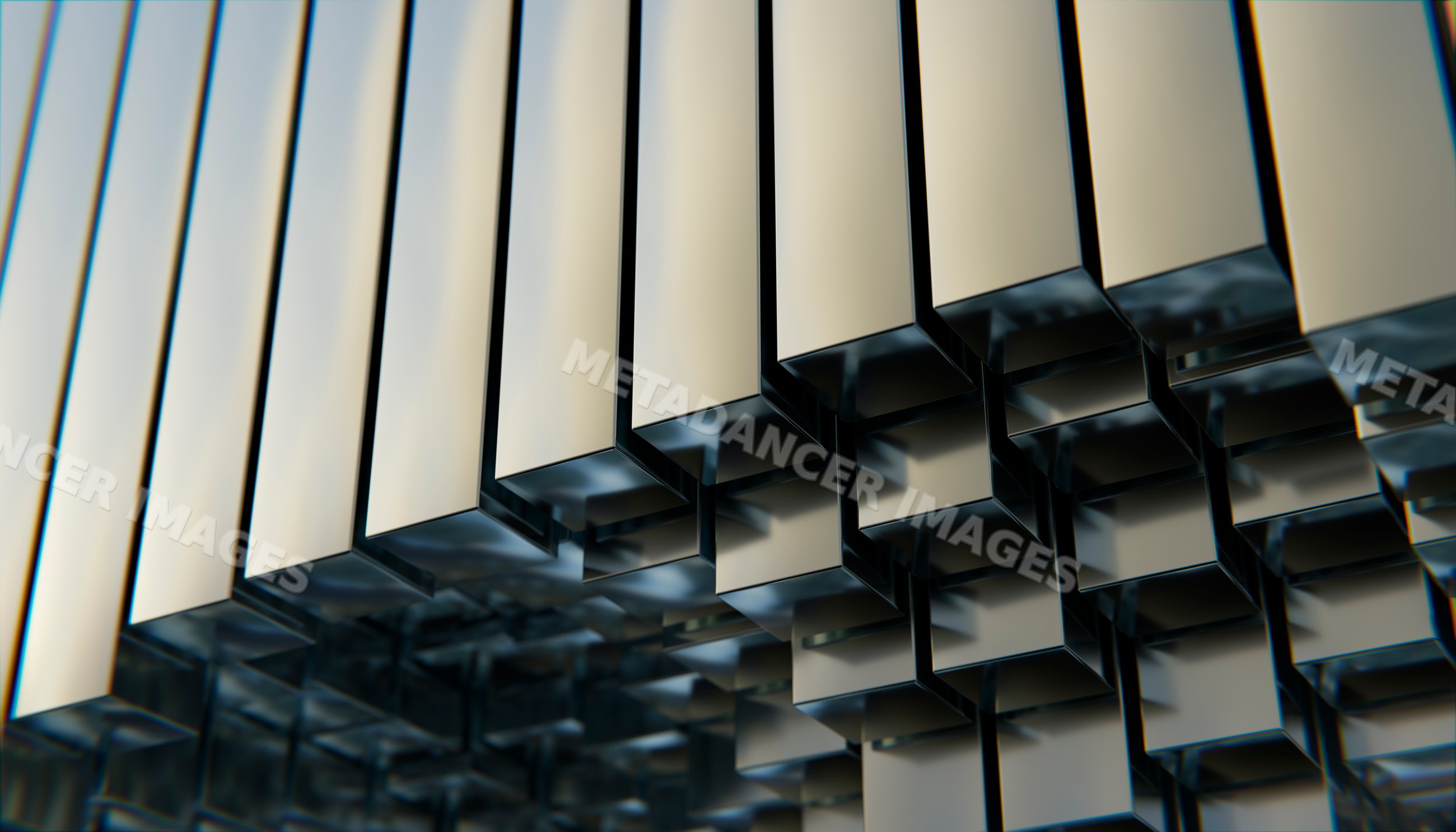 Metal rectangular bars stacked in geometric abstract pattern