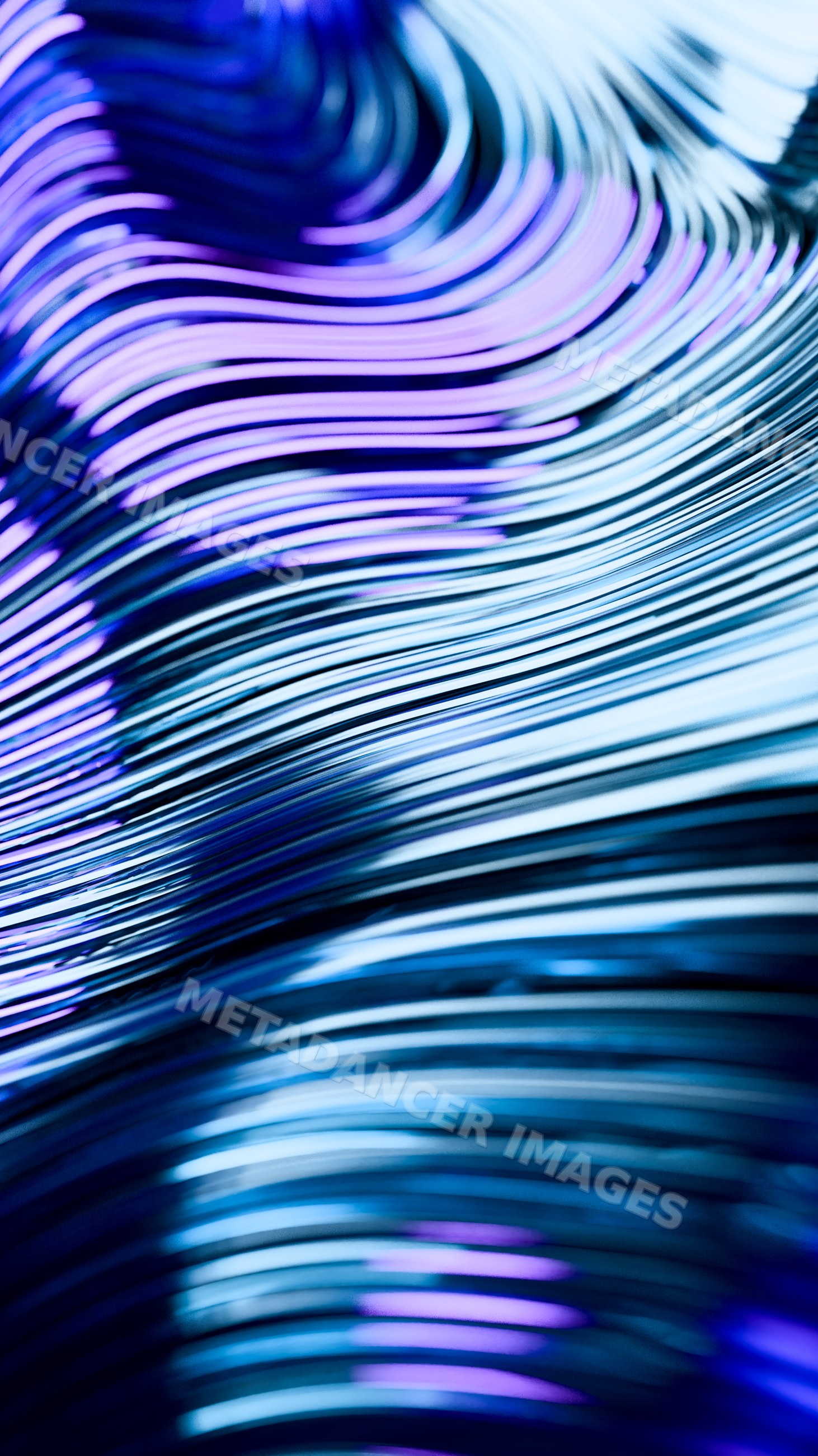 Abstract curved blue and purple lines with flowing wave pattern