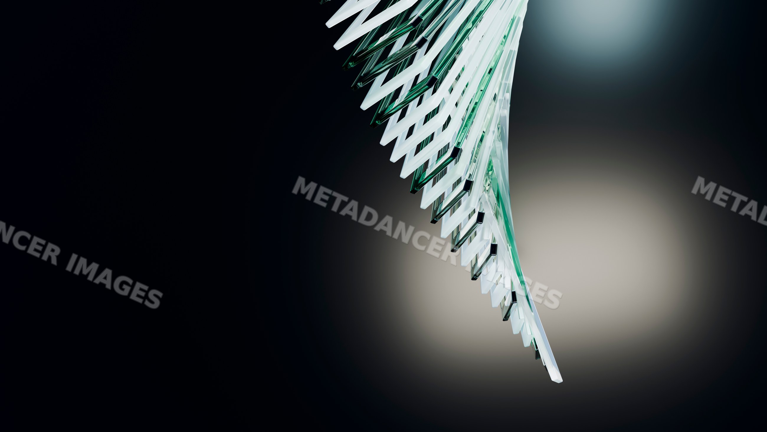 Abstract glass sculpture with stacked angled transparent plates