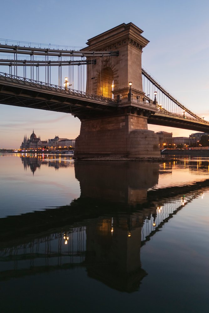 Chain Bridge and Parliament on the Danube River in budapest Hungary