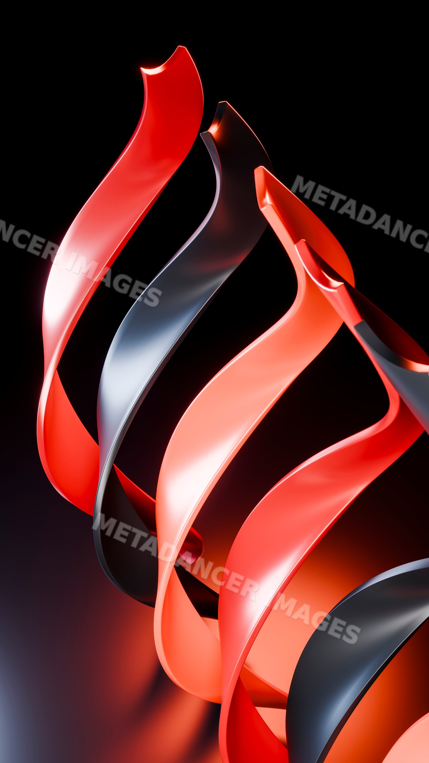 Abstract digital illustration of twisted red and black ribbons