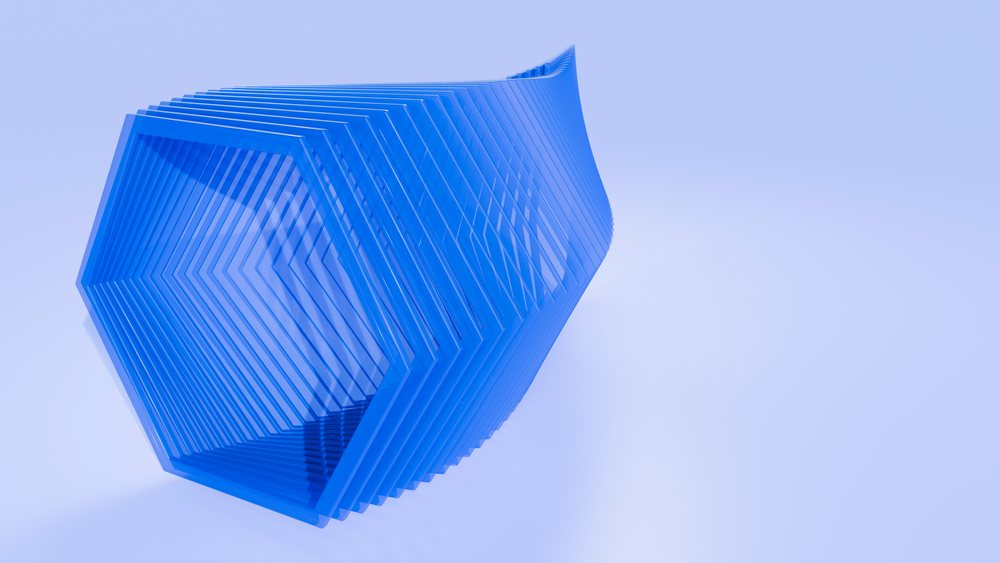 Blue abstract hexagonal geometric digital sculpture