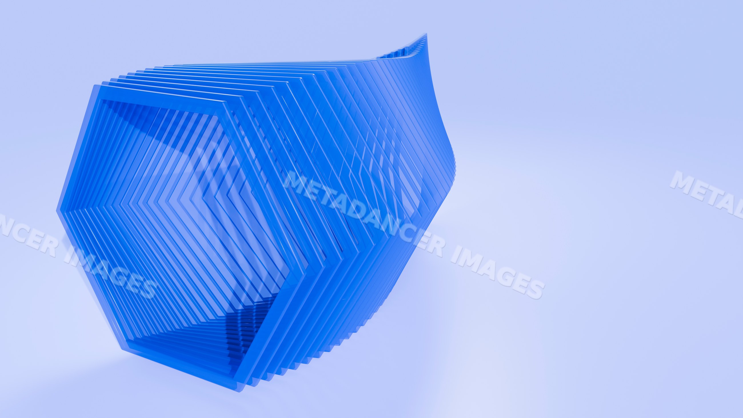Blue abstract hexagonal geometric digital sculpture