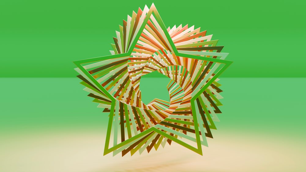 3d geometric star spiral shape with green background in digital art