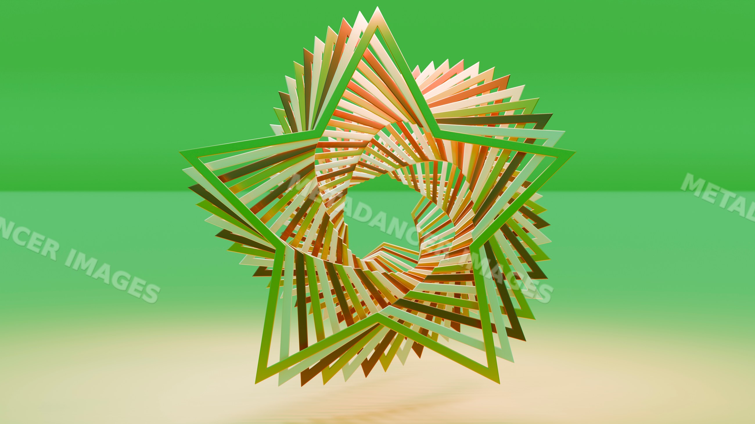 3d geometric star spiral shape with green background in digital art