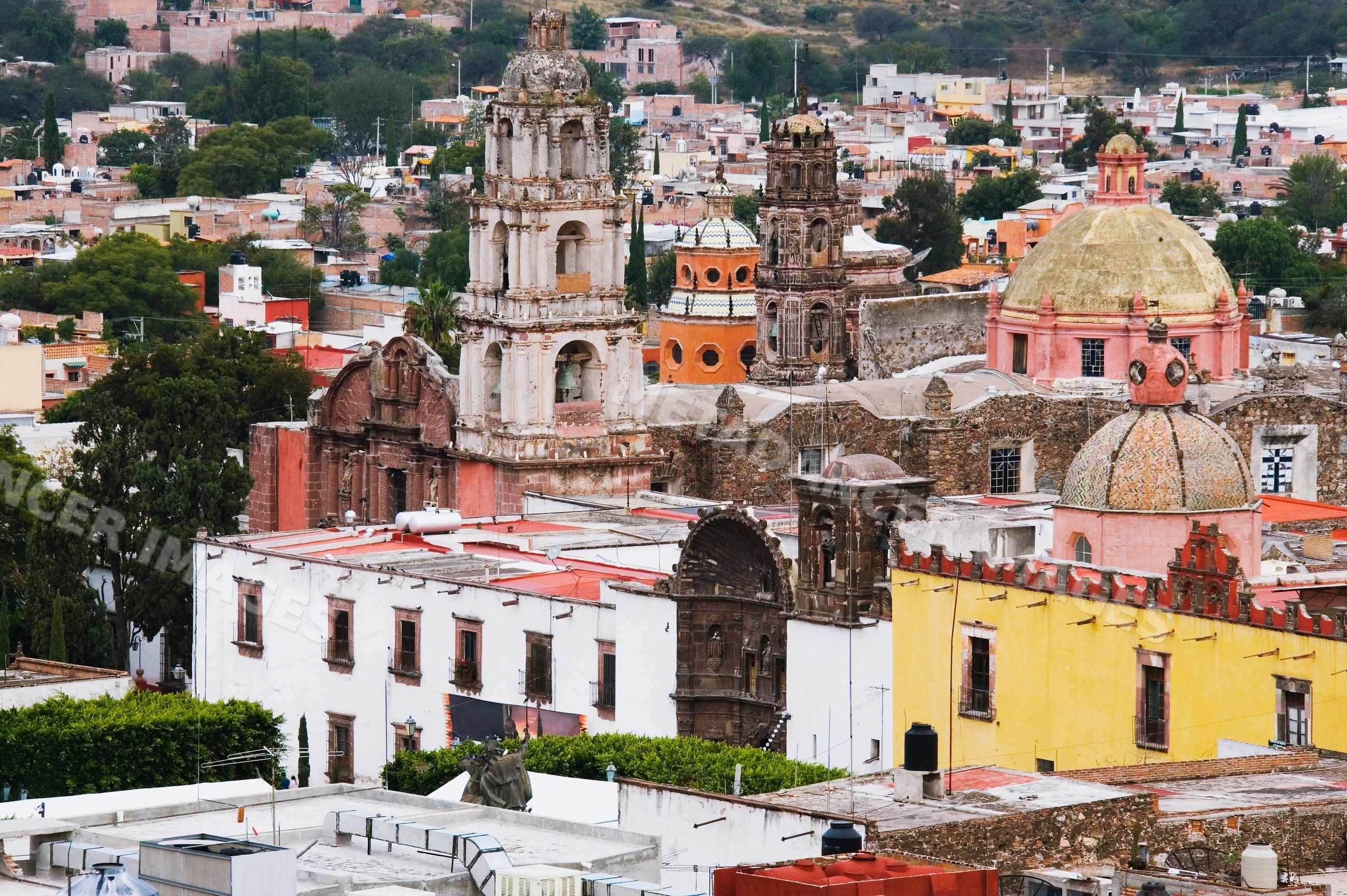 Cityscape with historic churches mexico