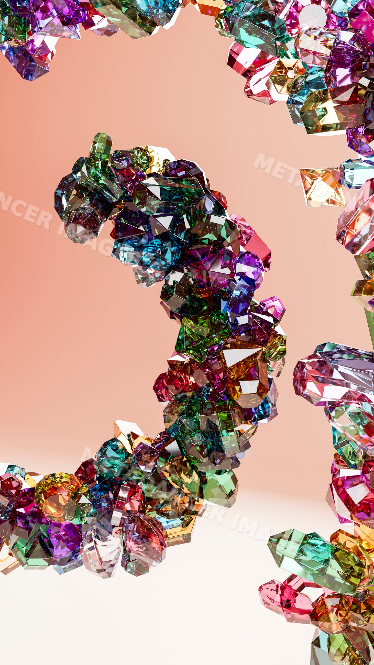 Cluster of multicolored faceted gemstones in digital illustration