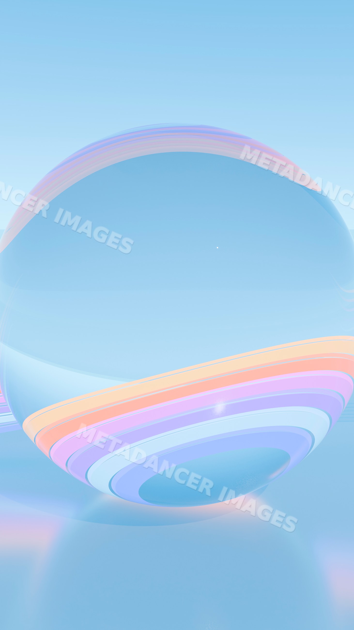 Glossy multicolored striped digital sphere on pastel gradient