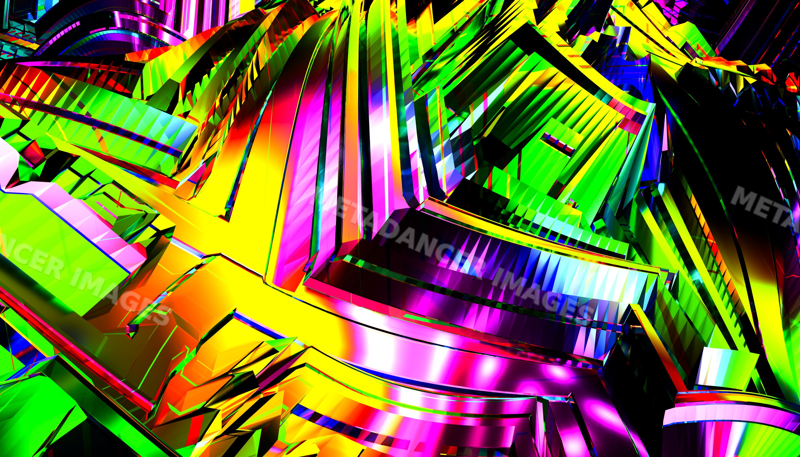 Abstract 3d colorful geometric shapes with vibrant digital patterns