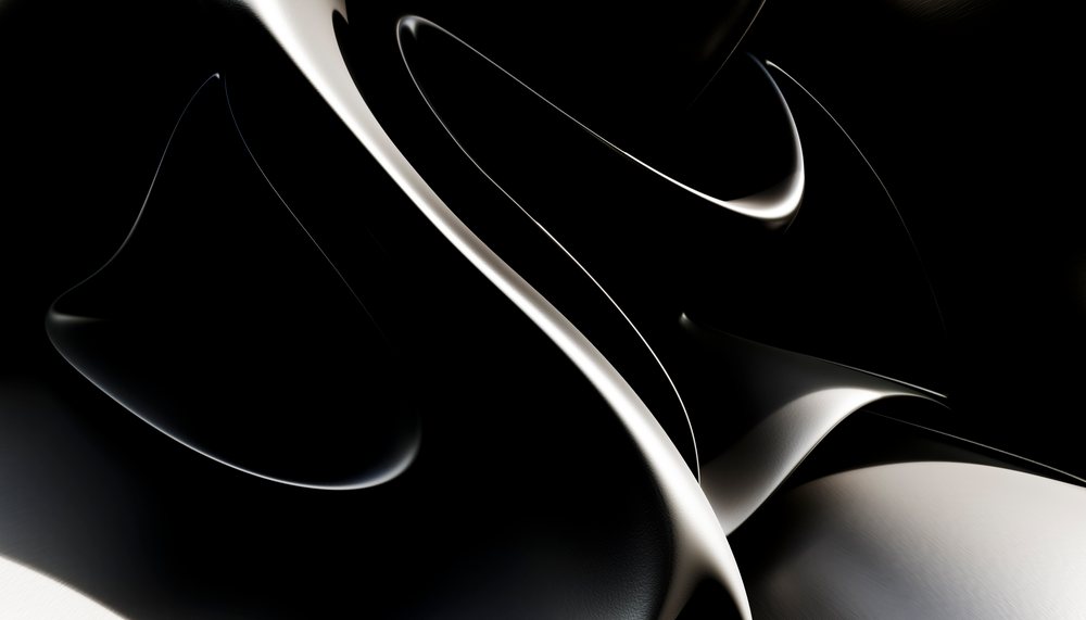 Abstract smooth black and white curved shapes in minimalist modern art