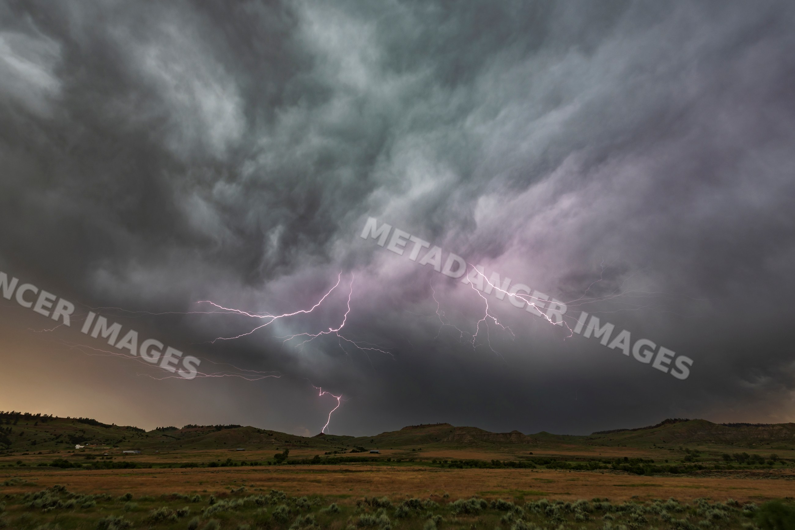 Lightning storm over hills near gillette wyoming