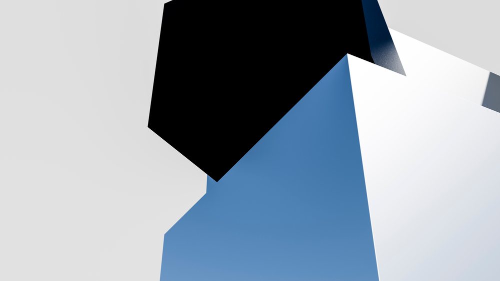 White angular modern architectural structures under blue sky