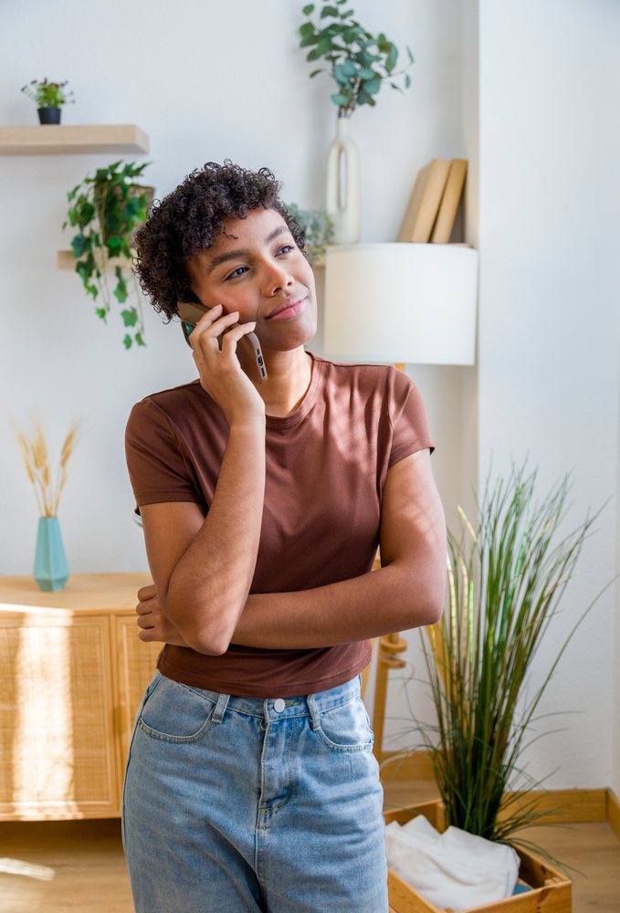 African American woman talking on phone
