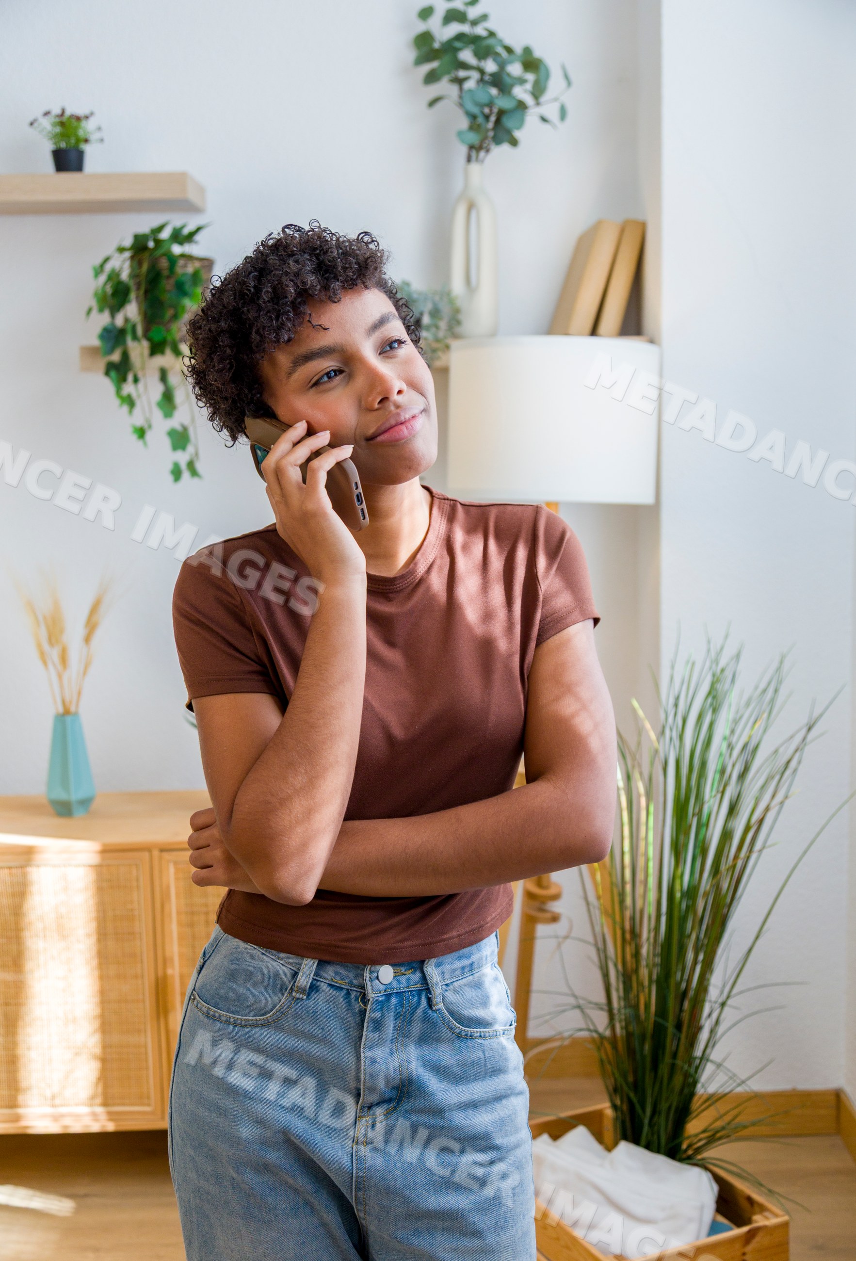 African American woman talking on phone