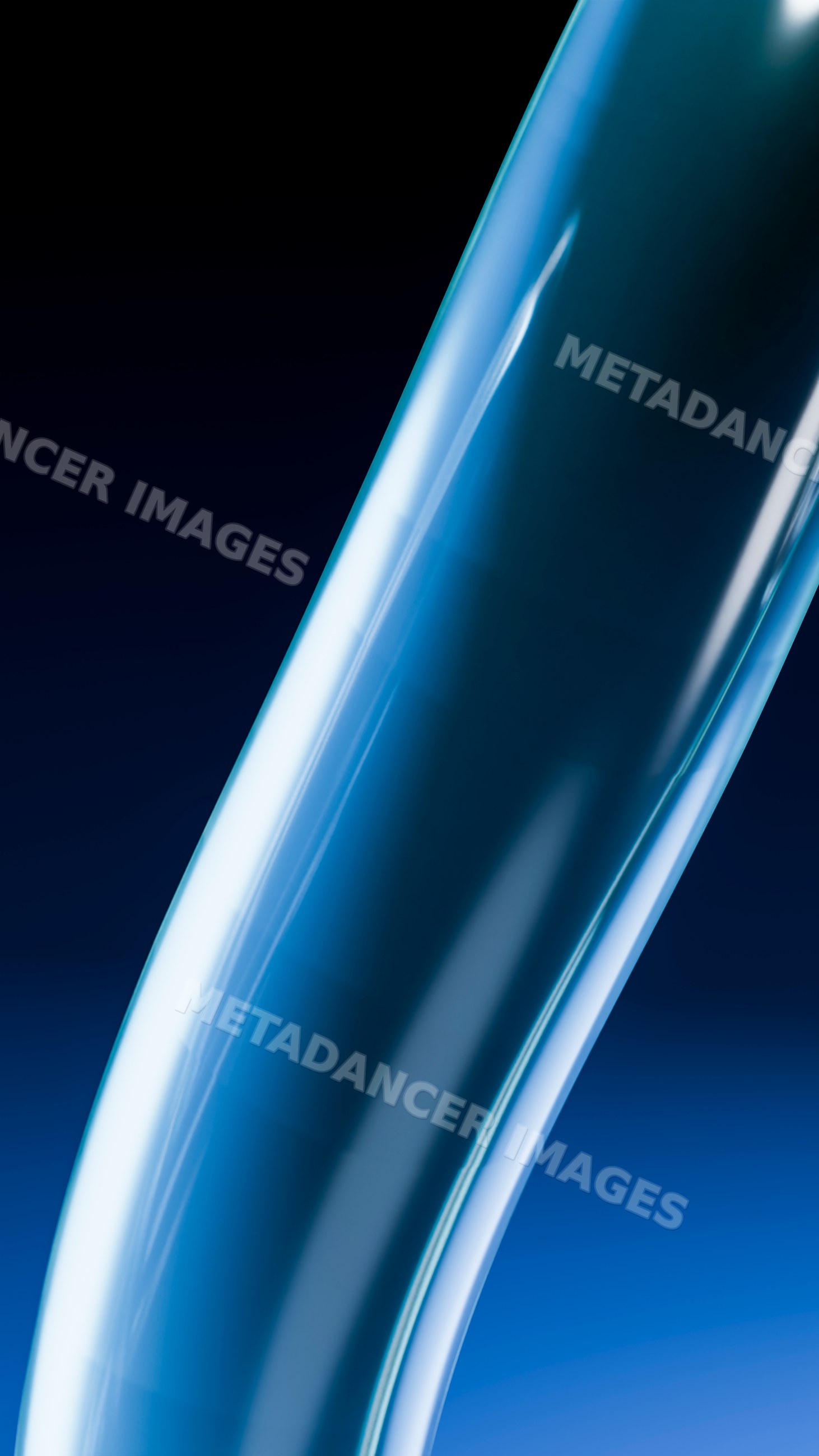 Abstract blue curved fluid shape with smooth reflective surface