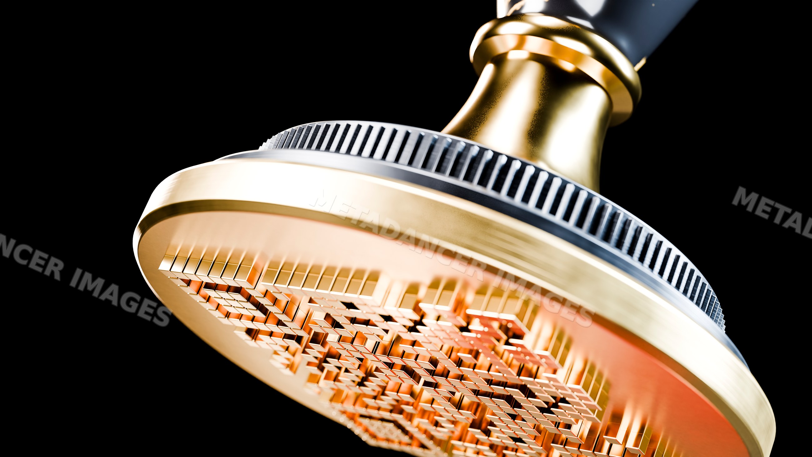 Close-up macro view of gold metallic qr code