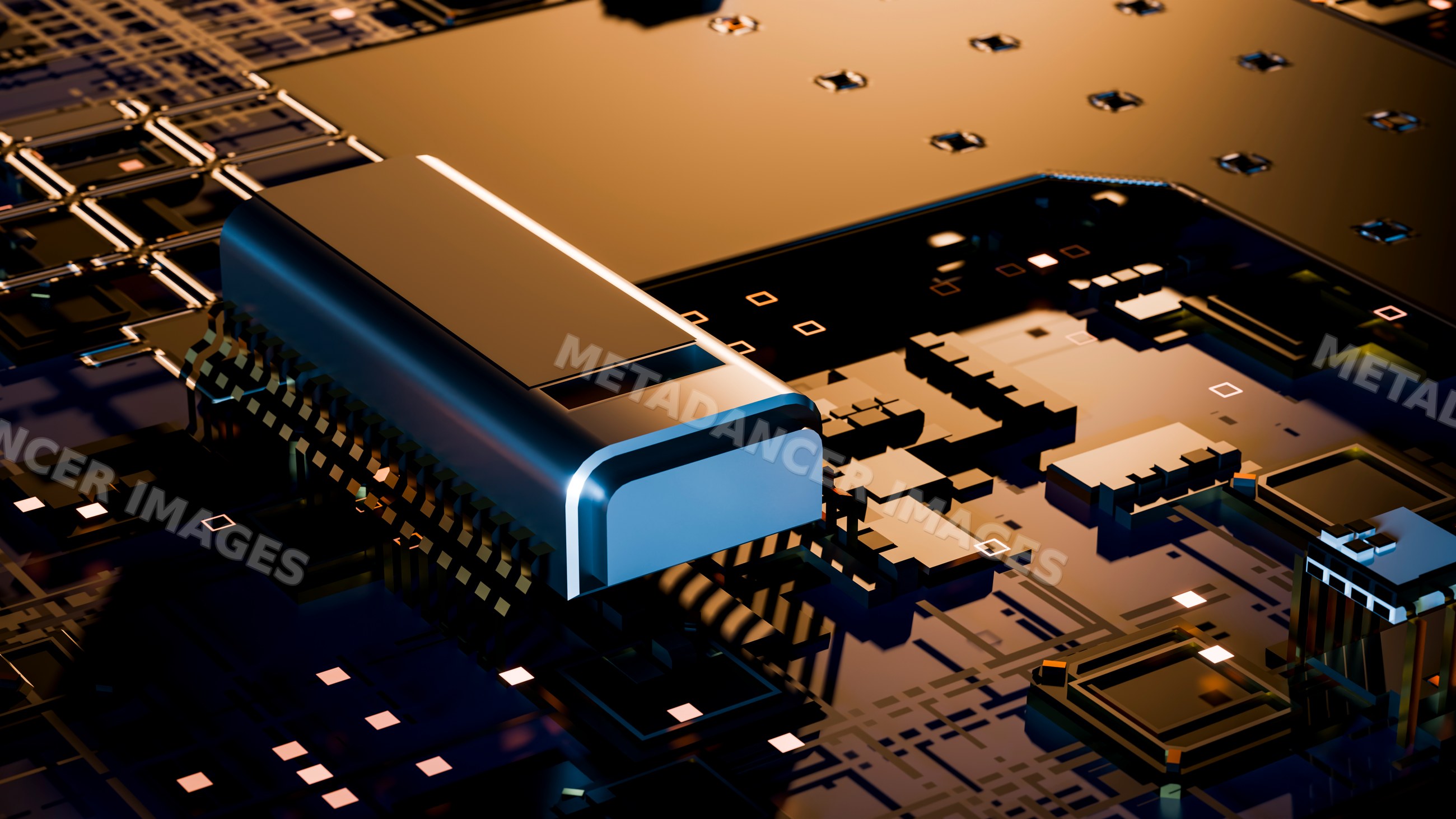 Microchip mounted on an electronic circuit board