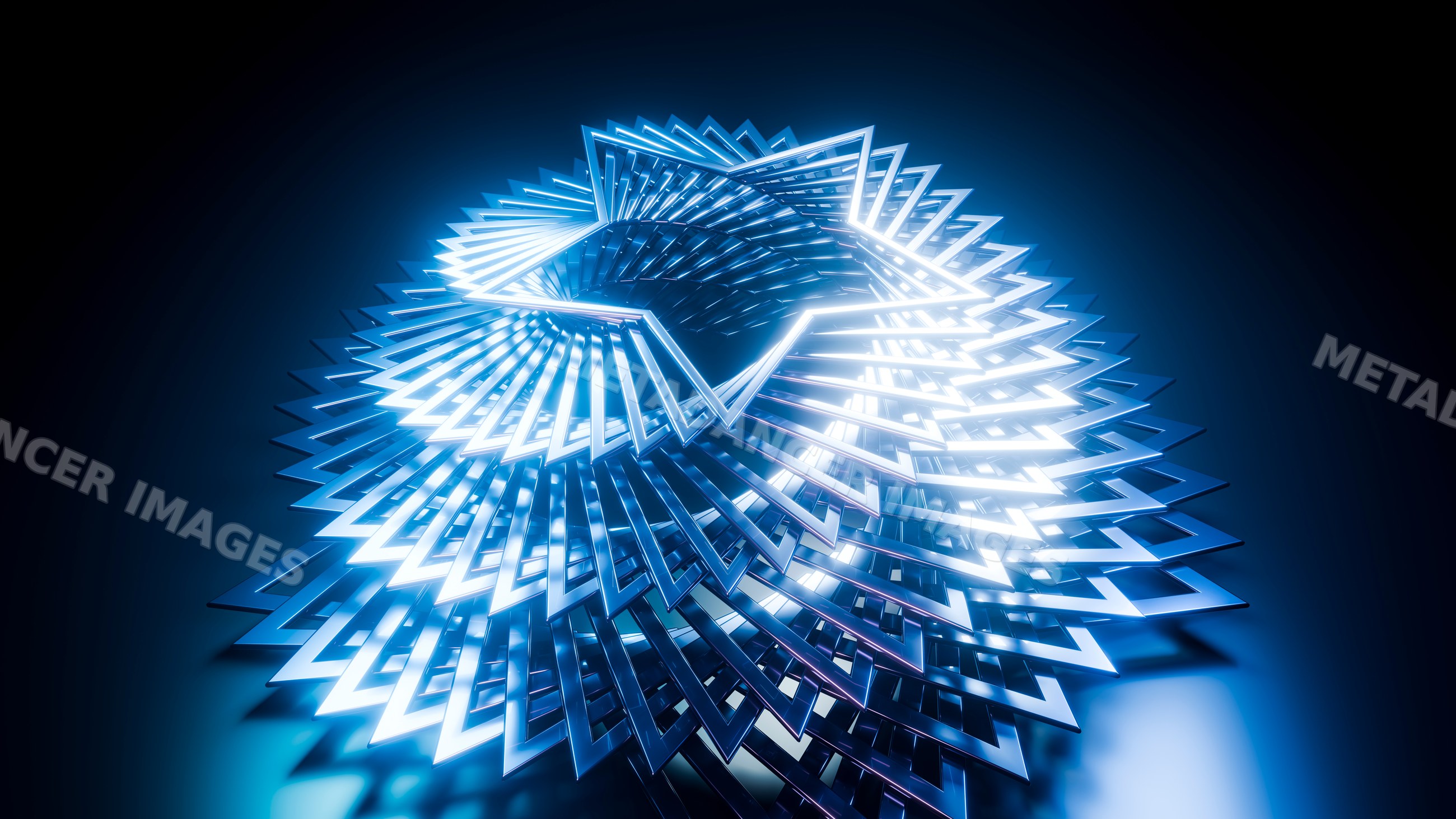 Rotating neon star sculpture with glowing blue light