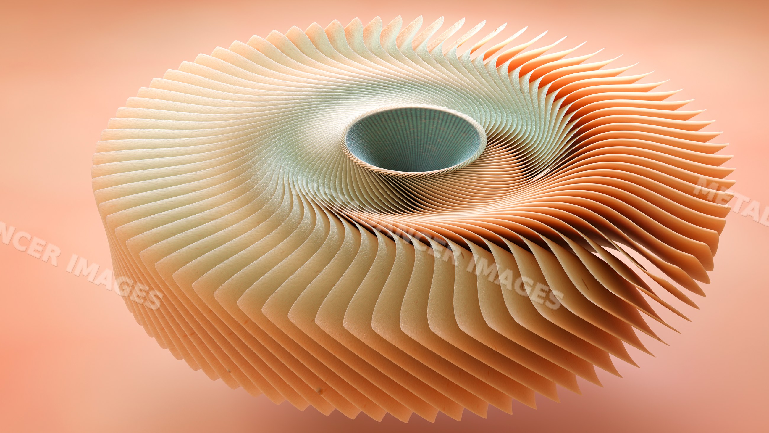 Paper sculpture spiral with layered curved design in orange tones