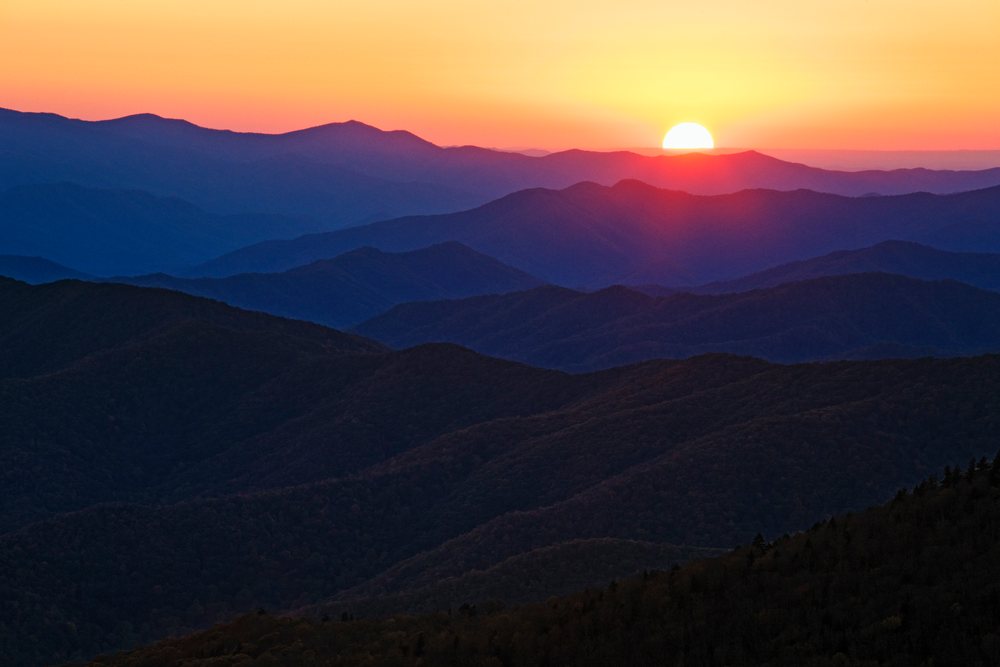 Sunset over the great smoky mountains